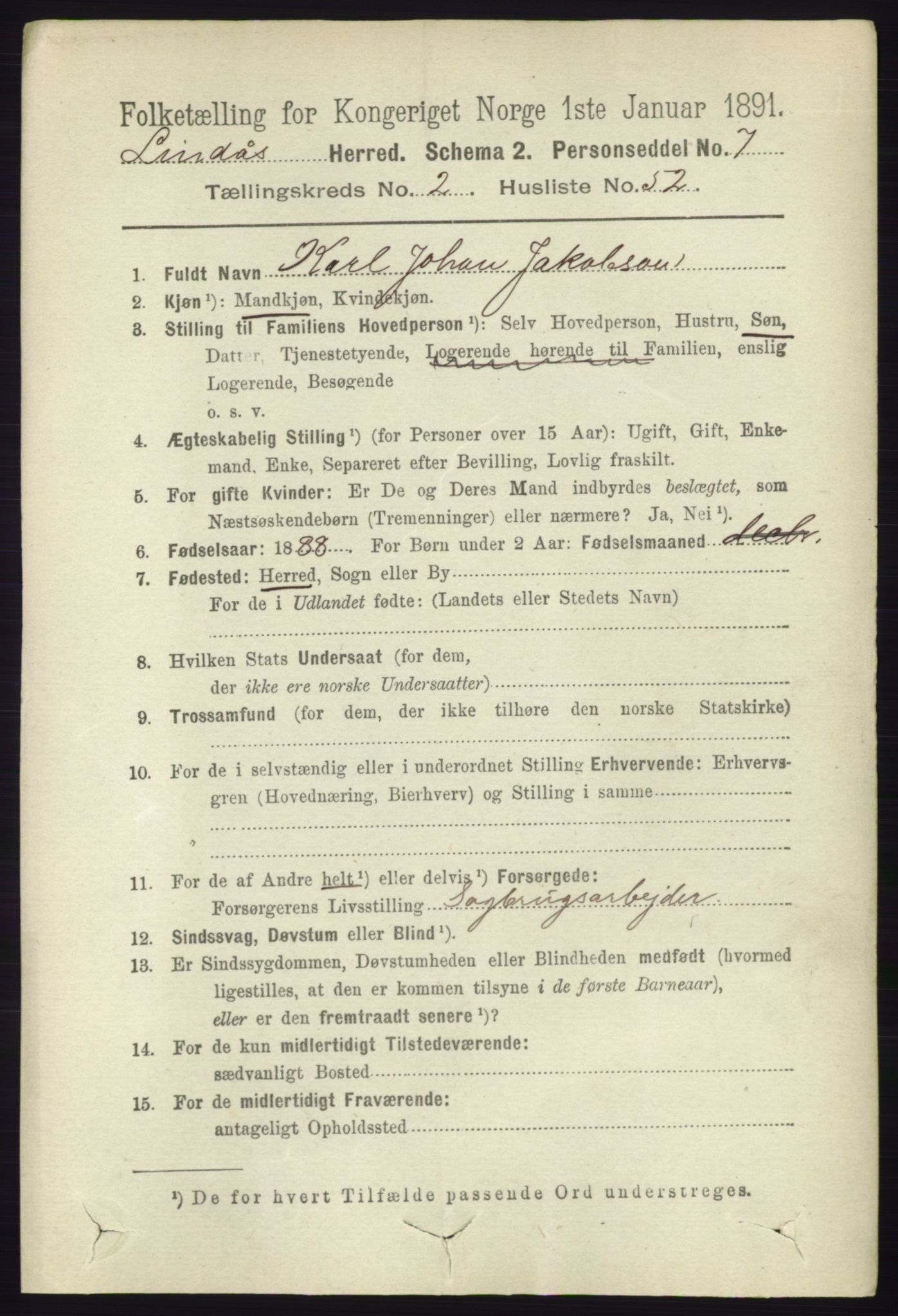 RA, 1891 census for 1263 Lindås, 1891, p. 754