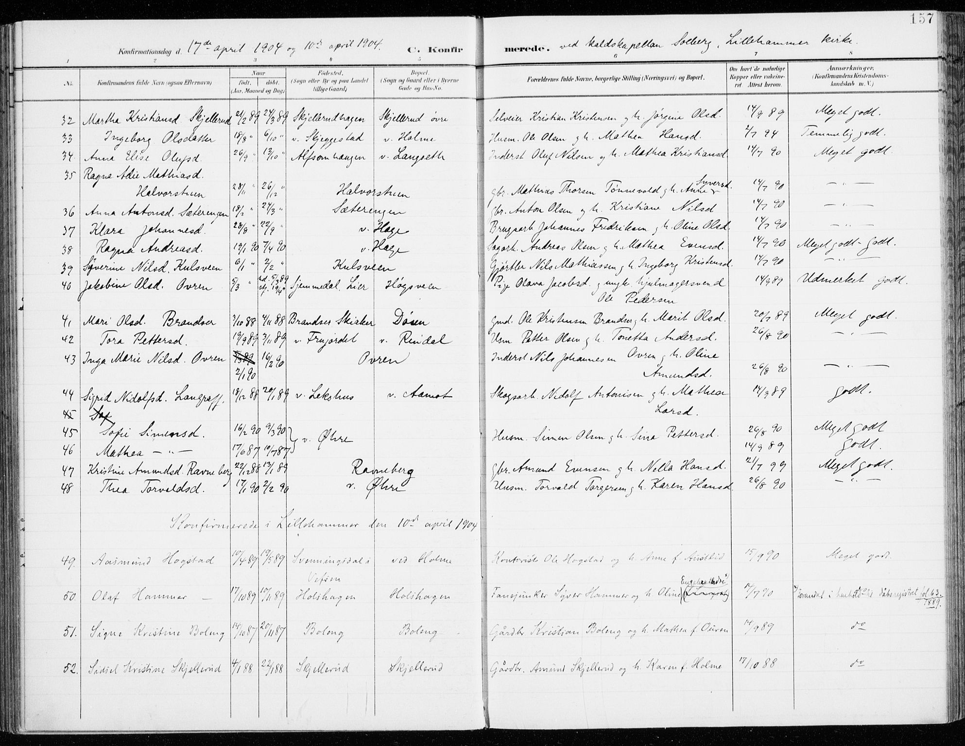Fåberg prestekontor, AV/SAH-PREST-086/H/Ha/Haa/L0011: Parish register (official) no. 11, 1899-1913, p. 157