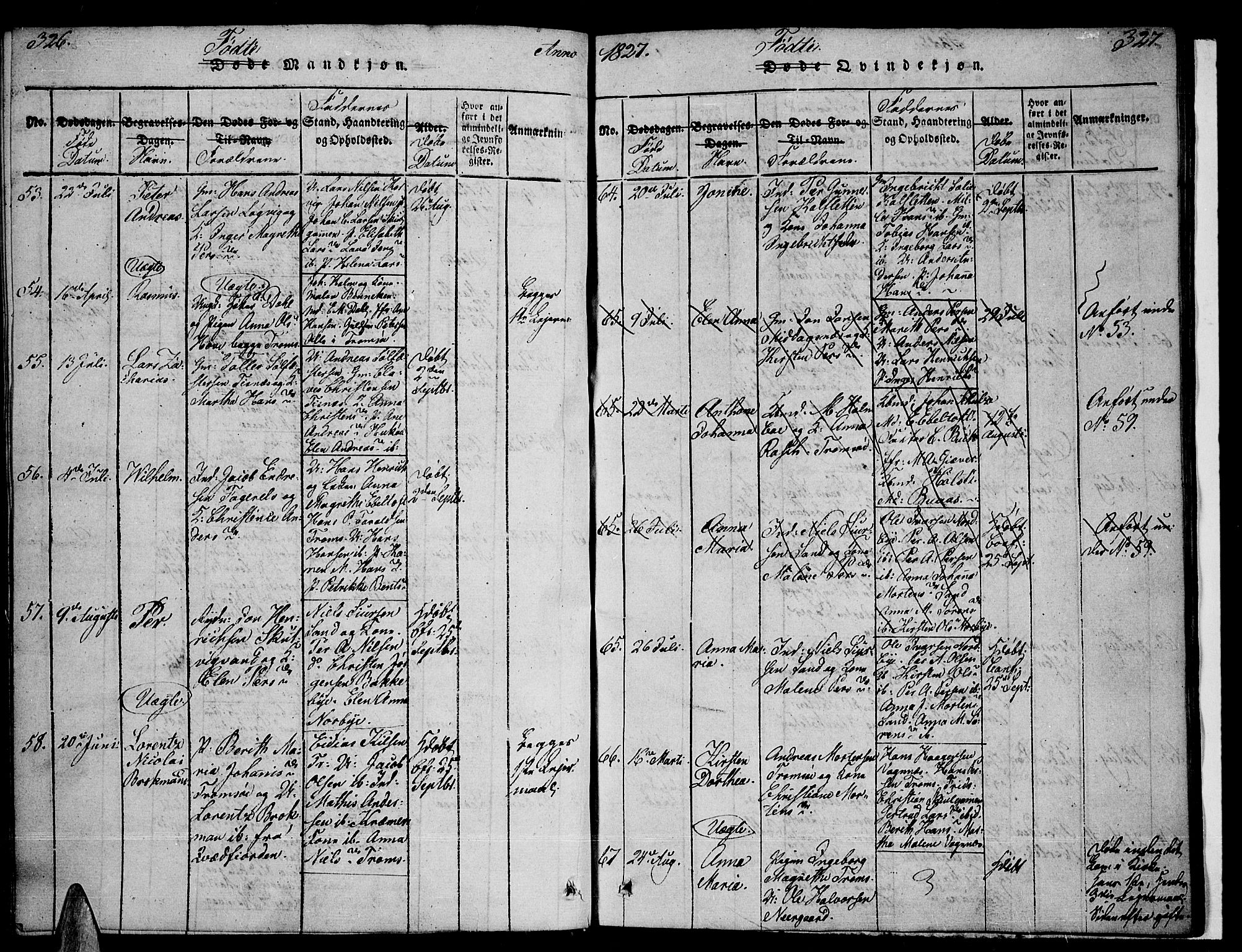 Tromsø sokneprestkontor/stiftsprosti/domprosti, SATØ/S-1343/G/Ga/L0007kirke: Parish register (official) no. 7, 1821-1828, p. 326-327