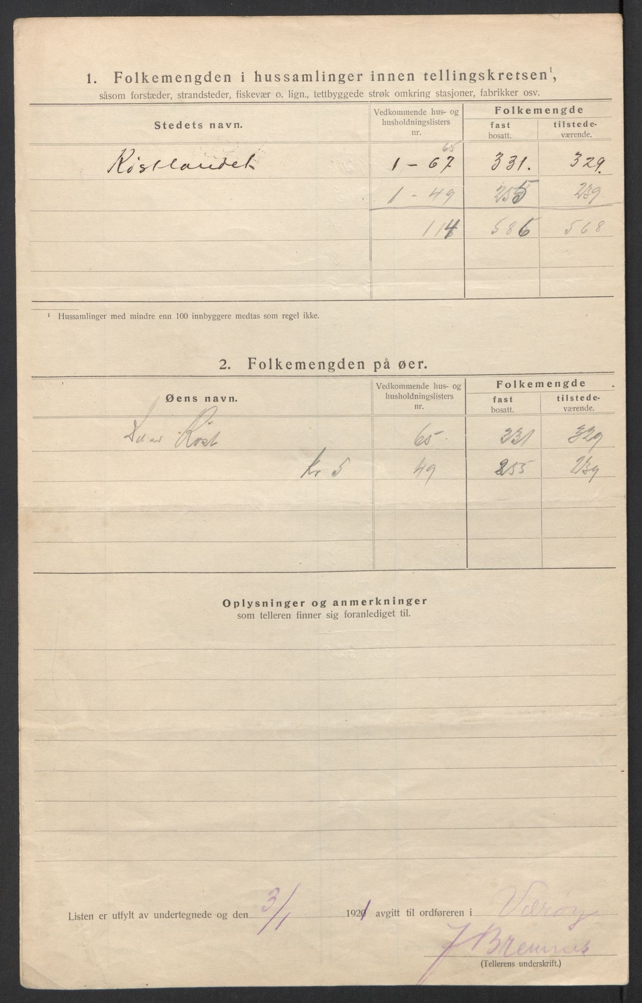 SAT, 1920 census for Værøy, 1920, p. 20