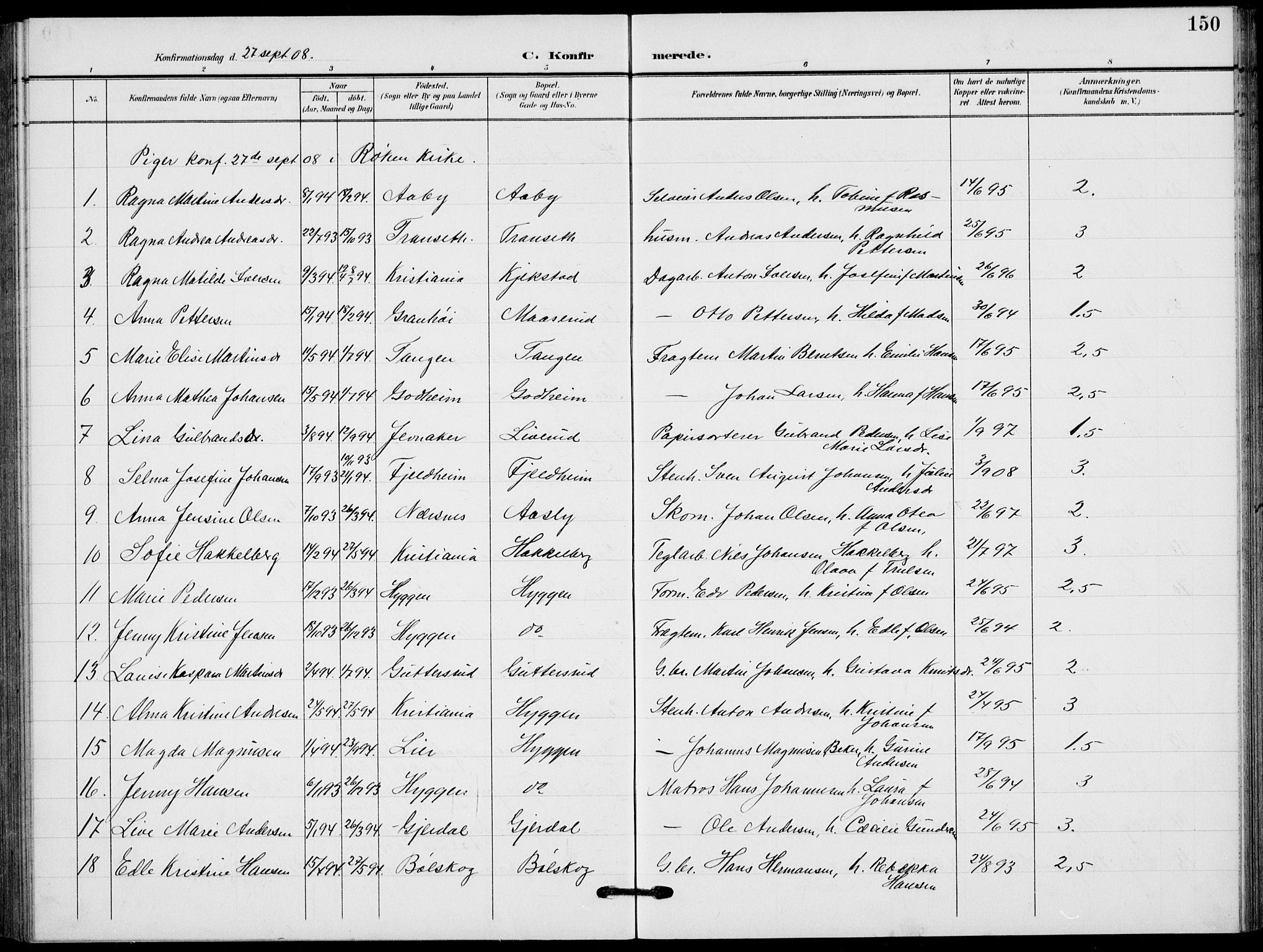 Røyken kirkebøker, AV/SAKO-A-241/G/Ga/L0005: Parish register (copy) no. 5, 1903-1918, p. 150