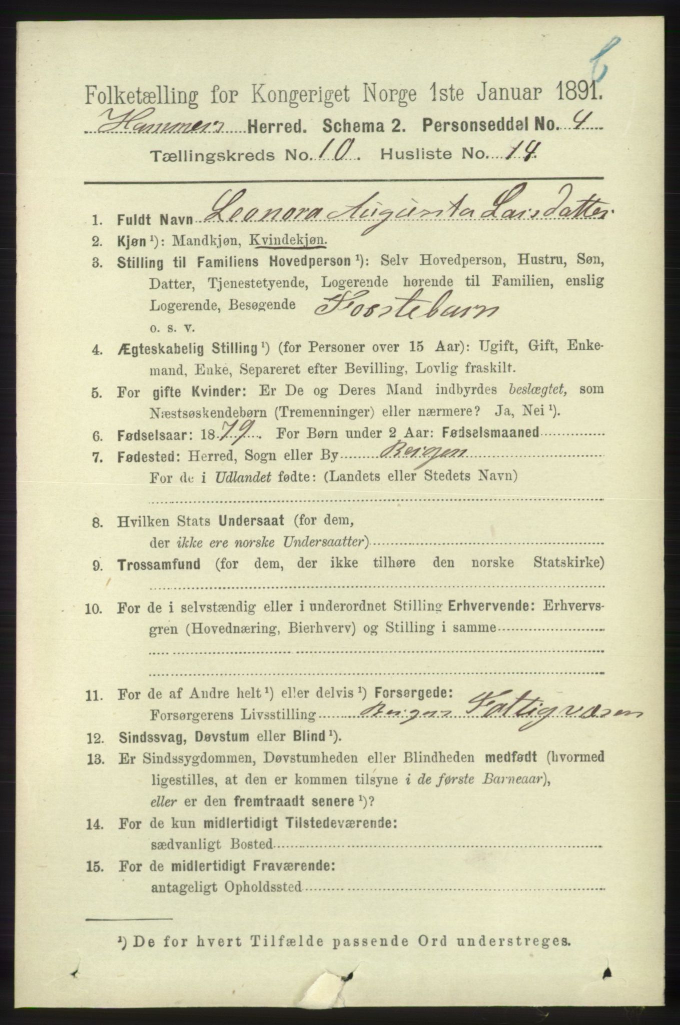 RA, 1891 census for 1254 Hamre, 1891, p. 3118