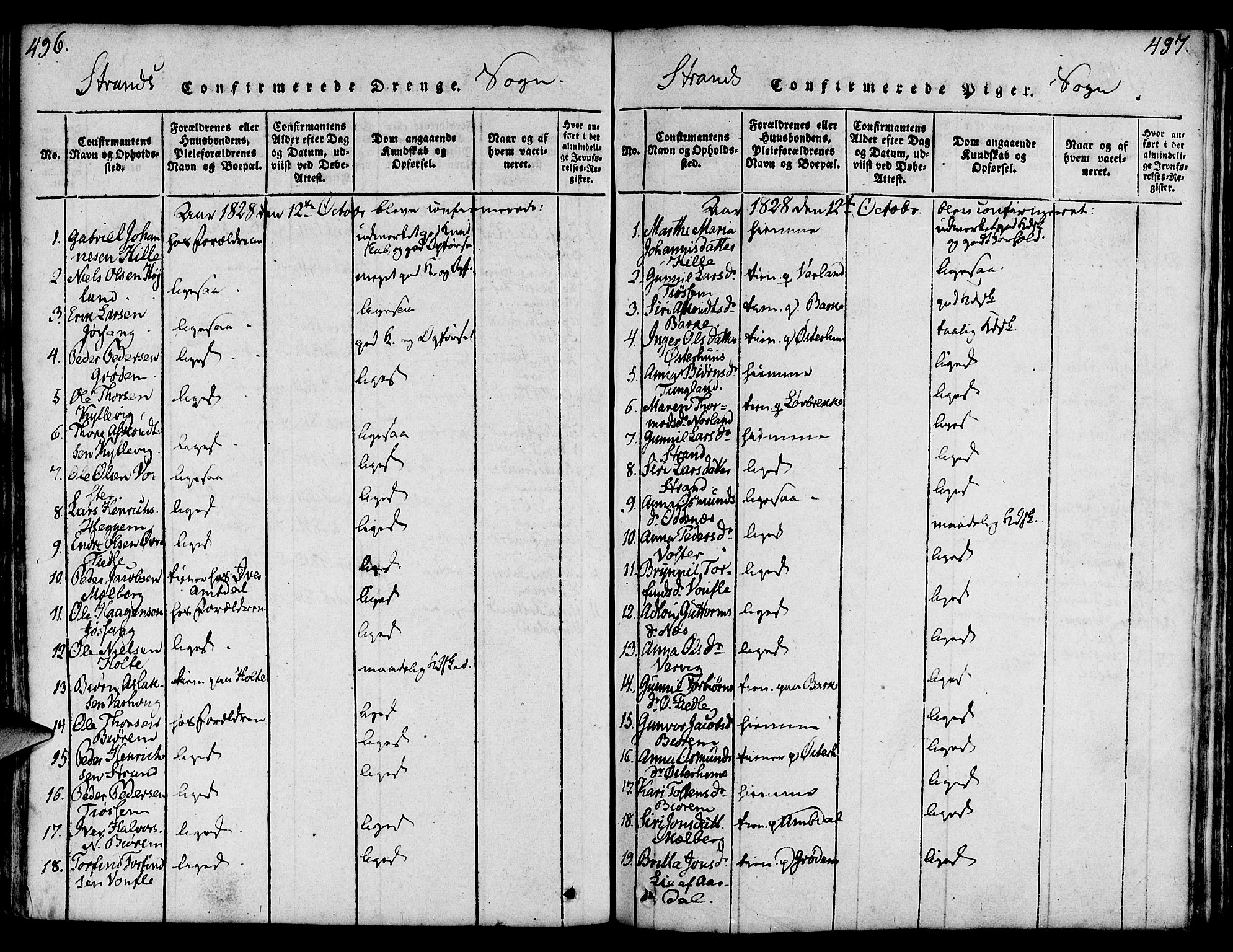 Strand sokneprestkontor, AV/SAST-A-101828/H/Ha/Haa/L0004: Parish register (official) no. A 4 /1, 1816-1833, p. 496-497