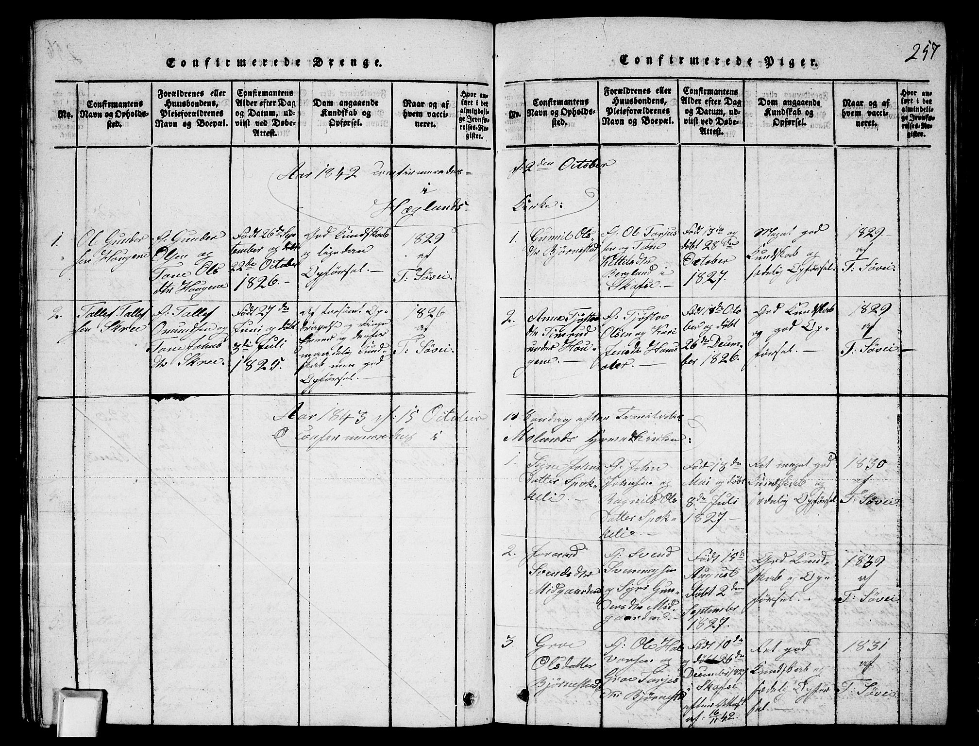 Fyresdal kirkebøker, SAKO/A-263/G/Ga/L0003: Parish register (copy) no. I 3, 1815-1863, p. 257