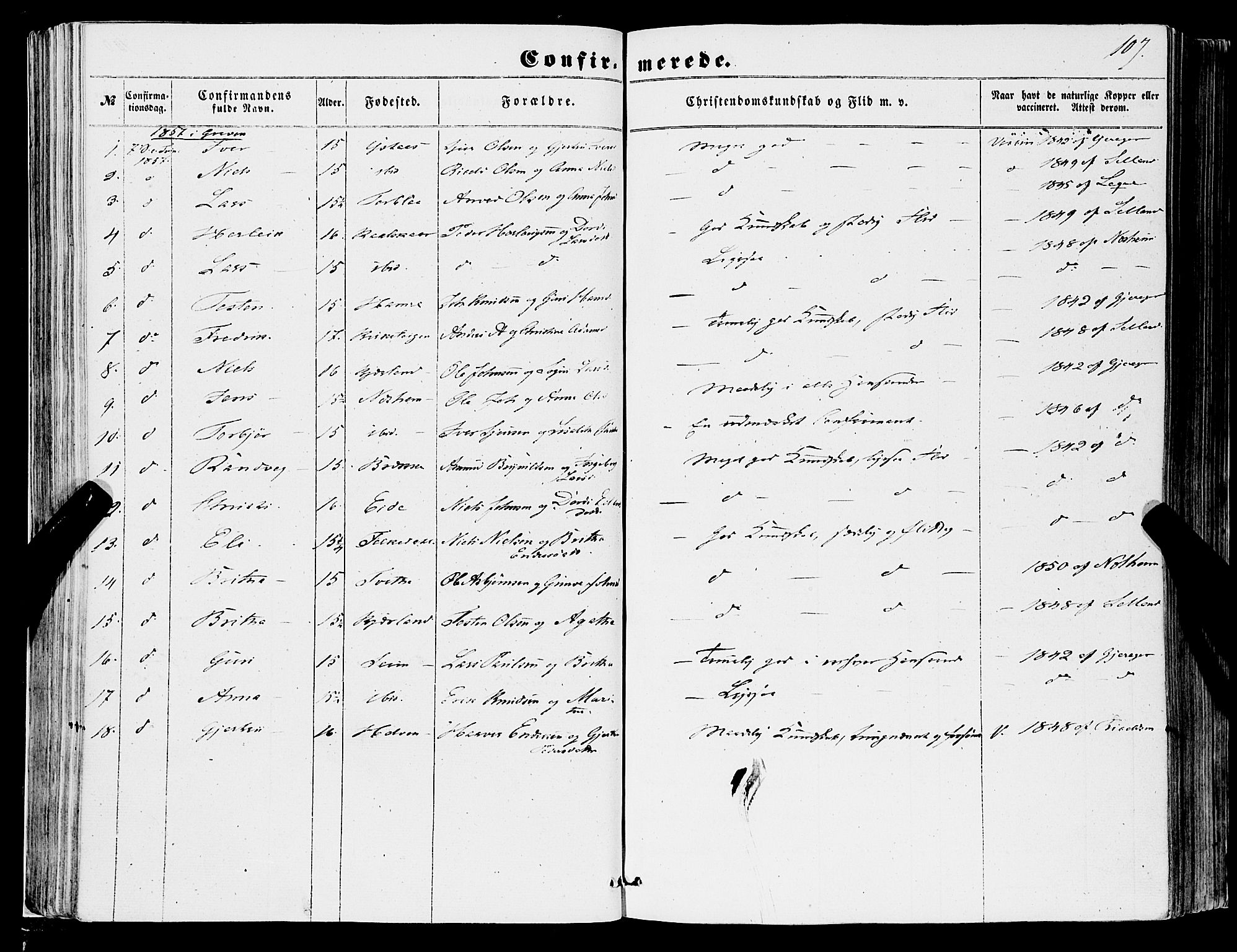 Ulvik sokneprestembete, SAB/A-78801/H/Haa: Parish register (official) no. A 13, 1853-1863, p. 107