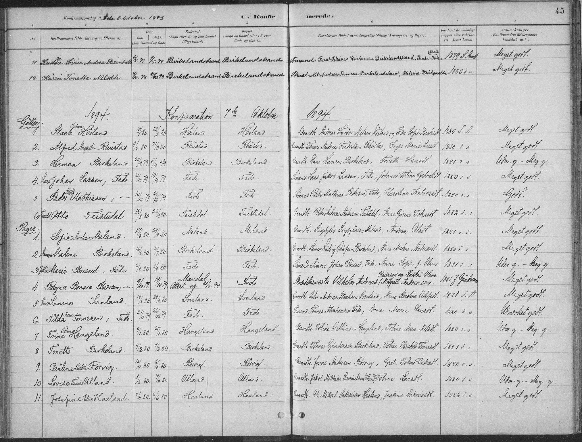 Kvinesdal sokneprestkontor, AV/SAK-1111-0026/F/Fa/Faa/L0004: Parish register (official) no. A 4, 1882-1897, p. 45