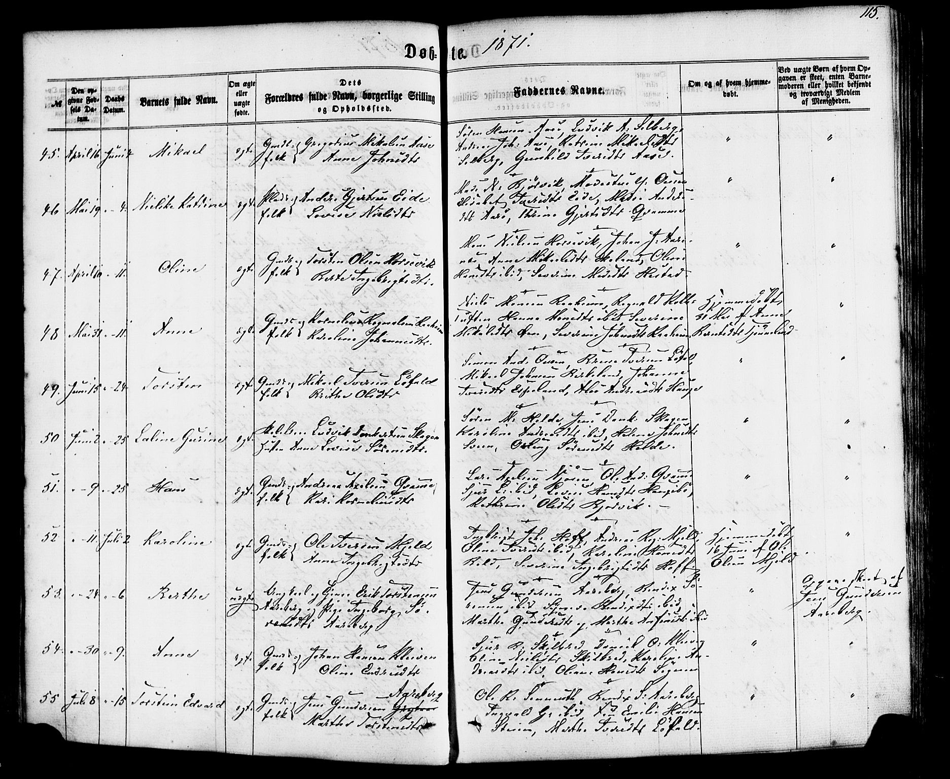 Gaular sokneprestembete, AV/SAB-A-80001/H/Haa: Parish register (official) no. A 5, 1860-1881, p. 115