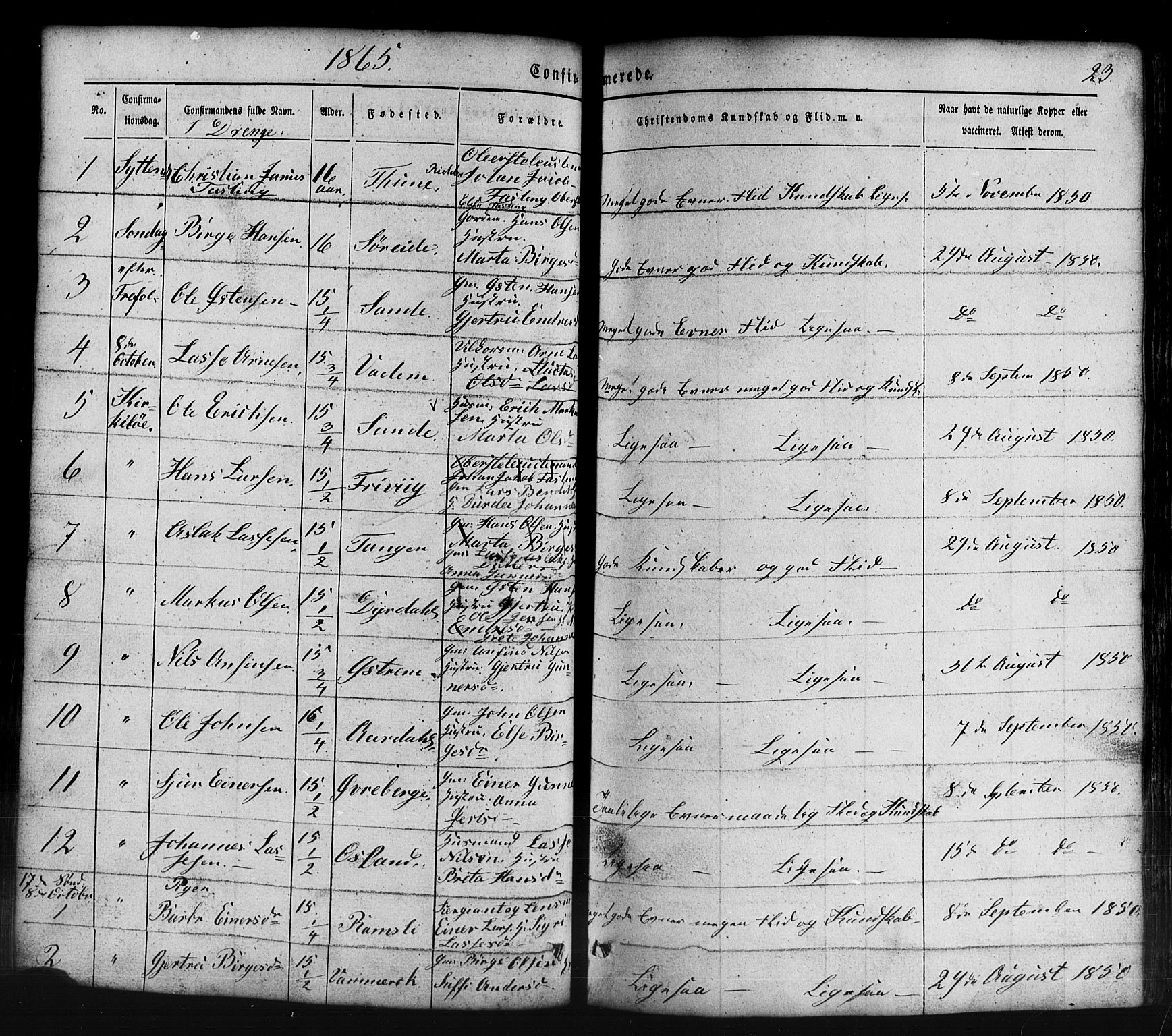 Lavik sokneprestembete, AV/SAB-A-80901: Parish register (copy) no. B 1, 1854-1881, p. 23