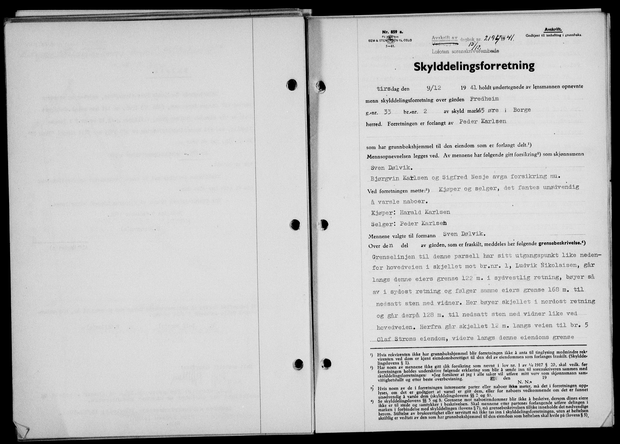 Lofoten sorenskriveri, SAT/A-0017/1/2/2C/L0009a: Mortgage book no. 9a, 1941-1942, Diary no: : 2194/1941