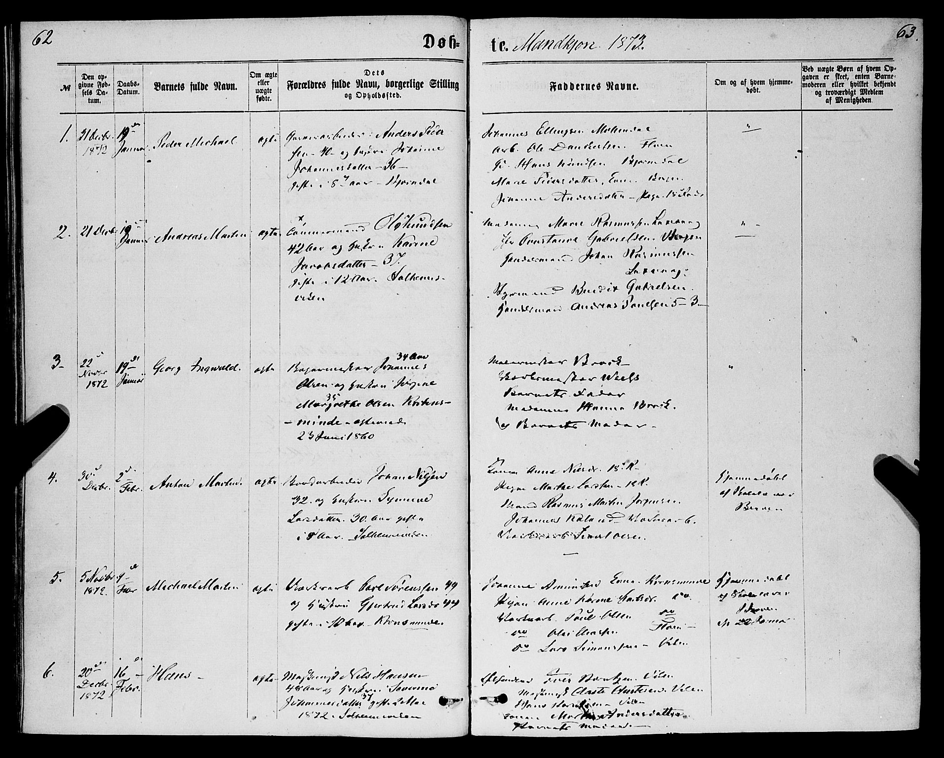 St. Jørgens hospital og Årstad sokneprestembete, SAB/A-99934: Parish register (official) no. A 6, 1870-1878, p. 62-63