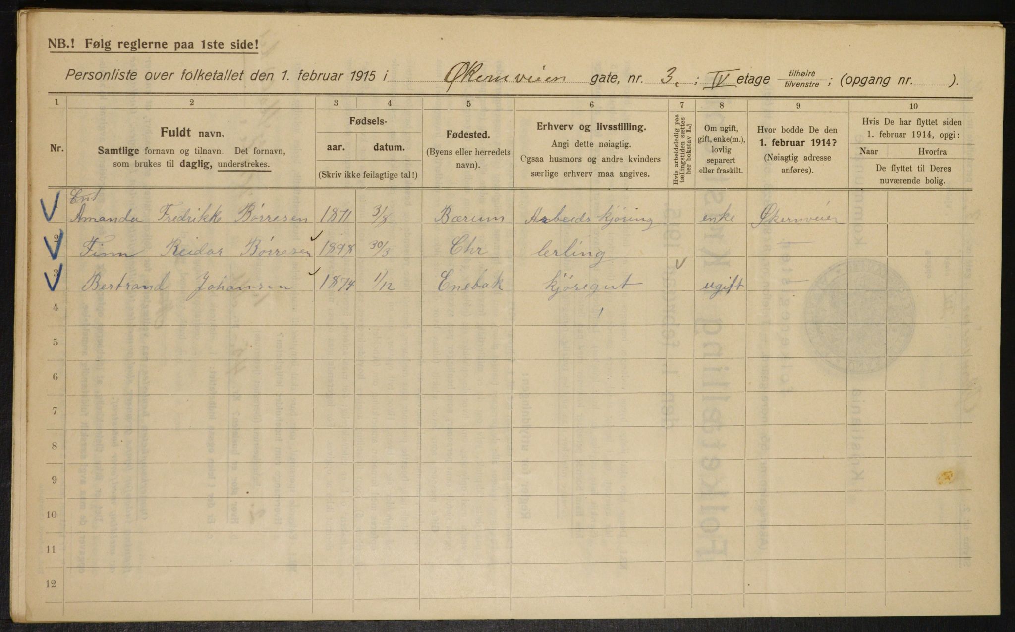 OBA, Municipal Census 1915 for Kristiania, 1915, p. 129282