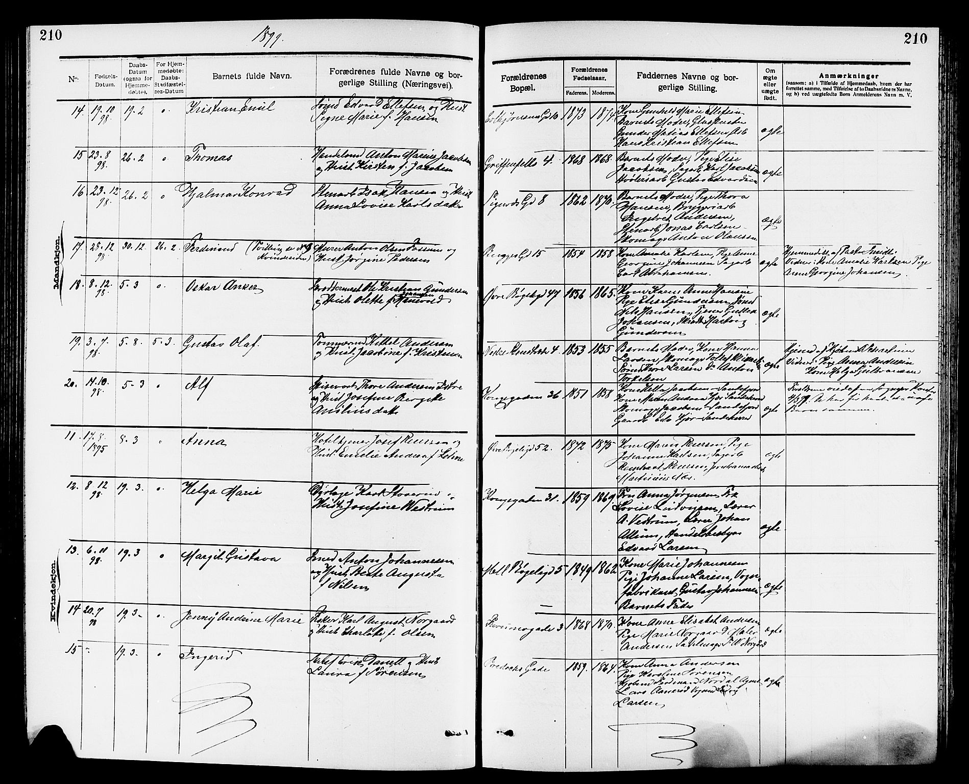 Larvik kirkebøker, AV/SAKO-A-352/G/Ga/L0005: Parish register (copy) no. I 5, 1888-1909, p. 210