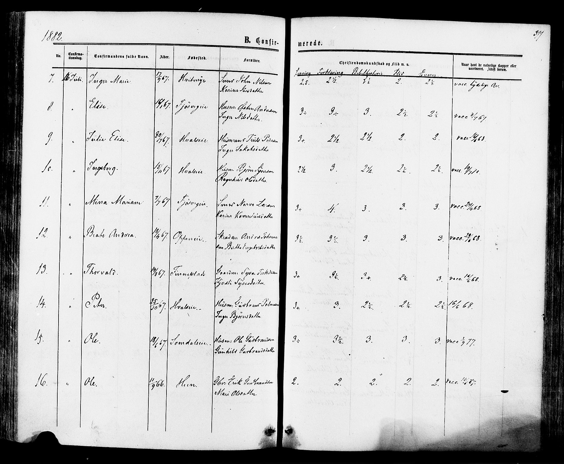 Ådal kirkebøker, SAKO/A-248/F/Fa/L0001: Parish register (official) no. I 1, 1857-1883, p. 377