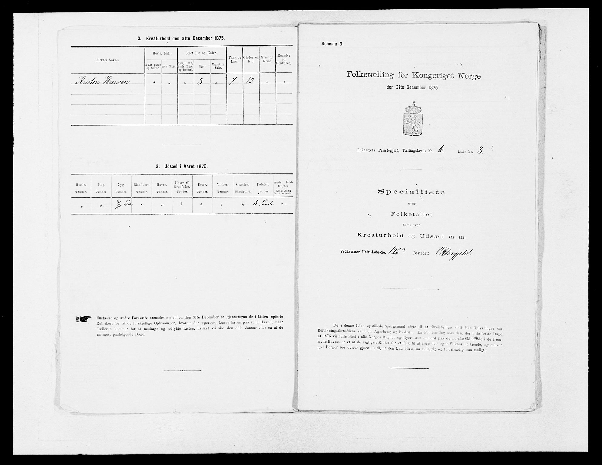 SAB, 1875 census for 1419P Leikanger, 1875, p. 448