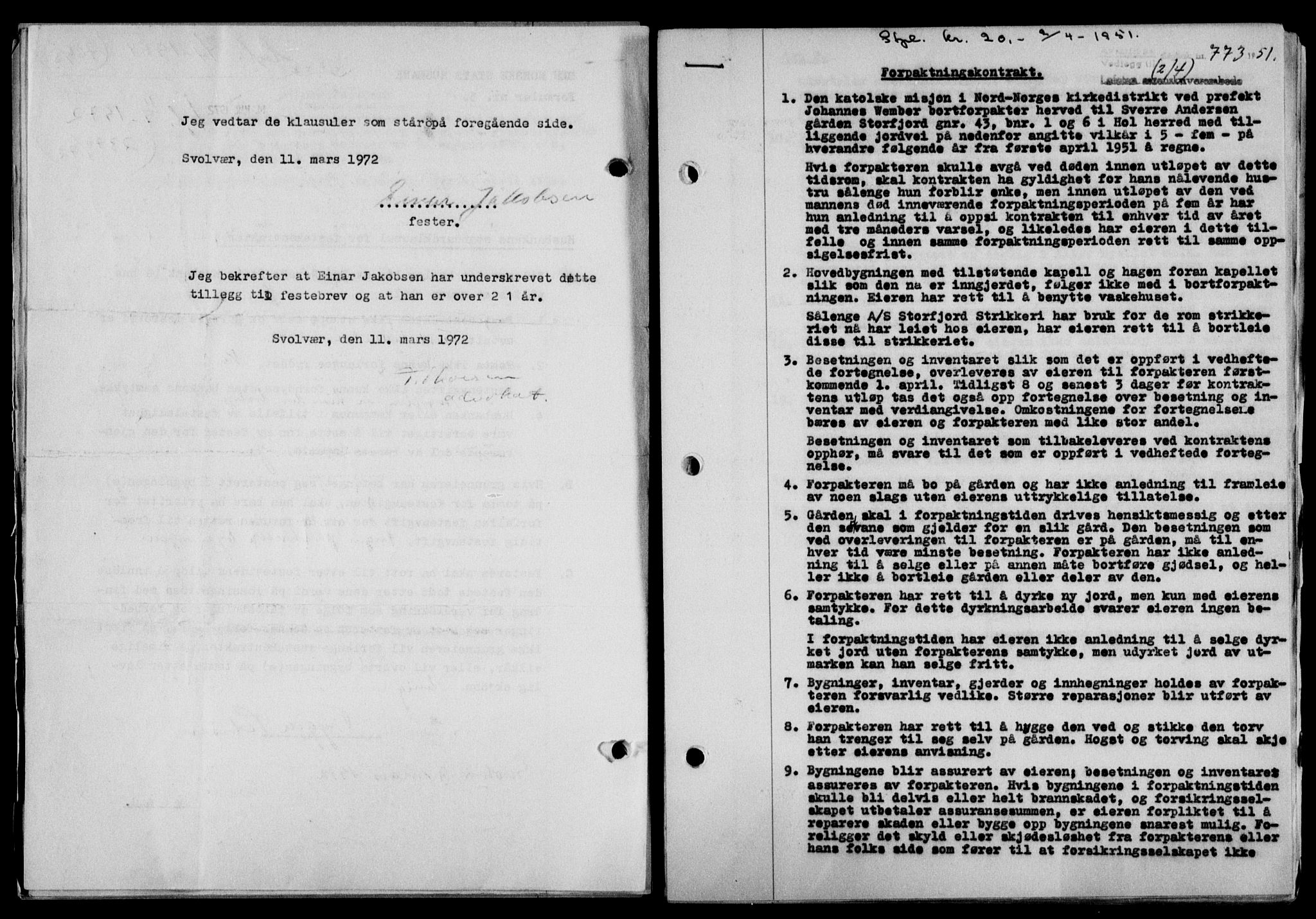 Lofoten sorenskriveri, SAT/A-0017/1/2/2C/L0025a: Mortgage book no. 25a, 1950-1951, Diary no: : 773/1951