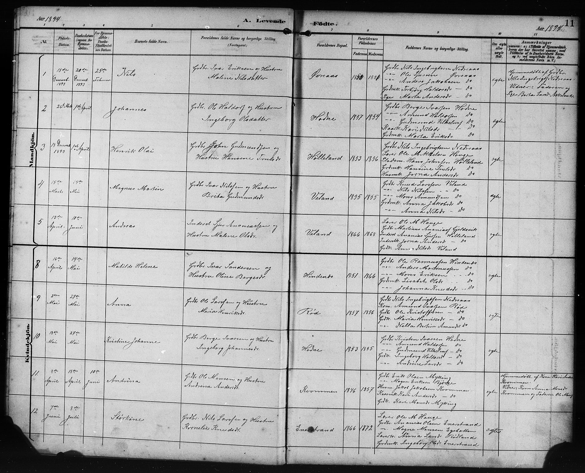 Lindås Sokneprestembete, SAB/A-76701/H/Hab: Parish register (copy) no. E 3, 1892-1905, p. 11