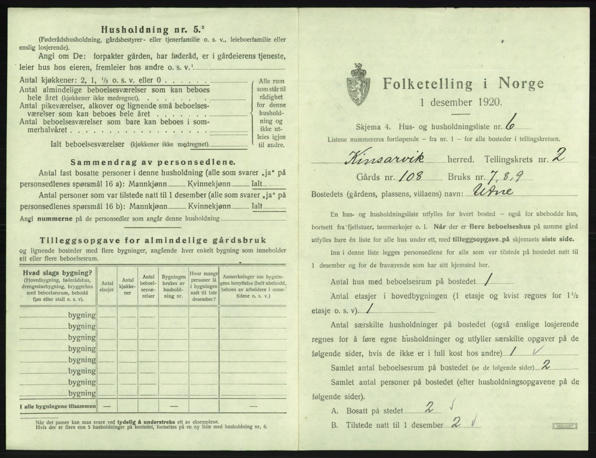 SAB, 1920 census for Kinsarvik, 1920, p. 144