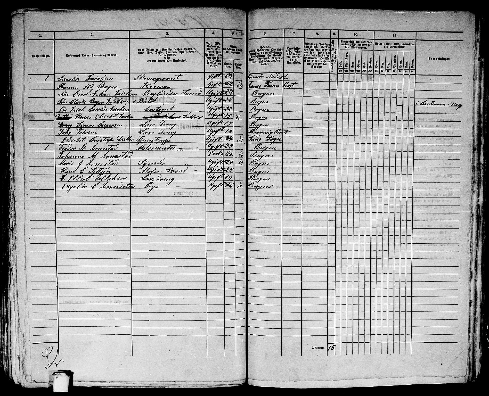 RA, 1865 census for Bergen, 1865, p. 4038