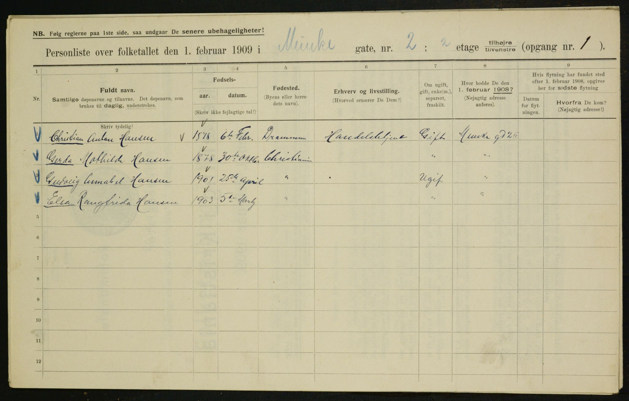 OBA, Municipal Census 1909 for Kristiania, 1909, p. 61502