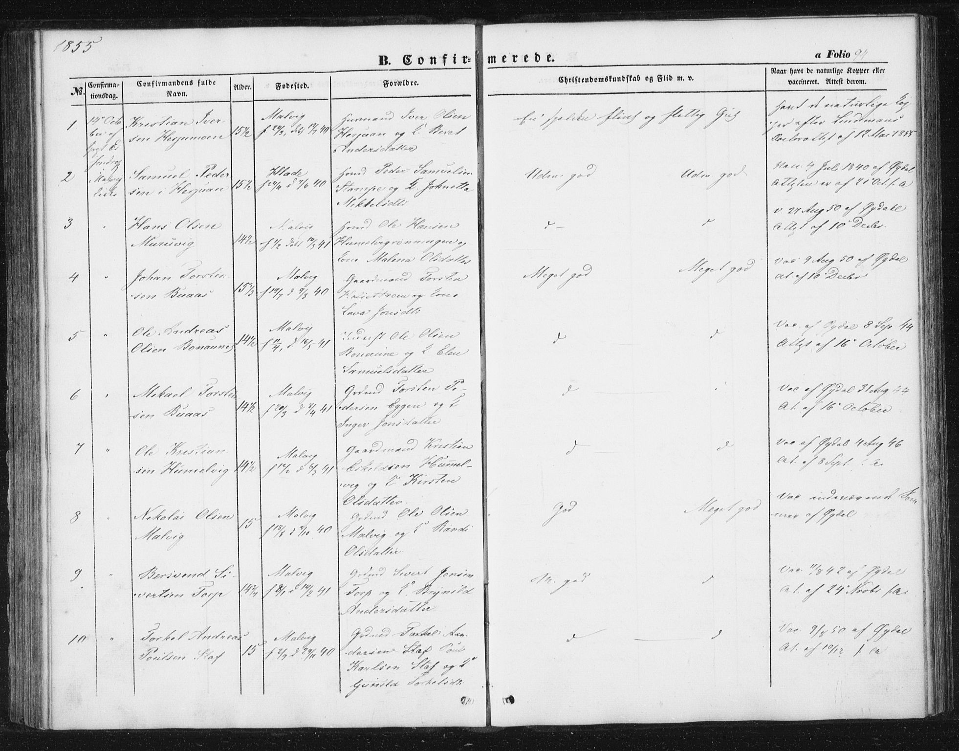 Ministerialprotokoller, klokkerbøker og fødselsregistre - Sør-Trøndelag, AV/SAT-A-1456/616/L0407: Parish register (official) no. 616A04, 1848-1856, p. 94