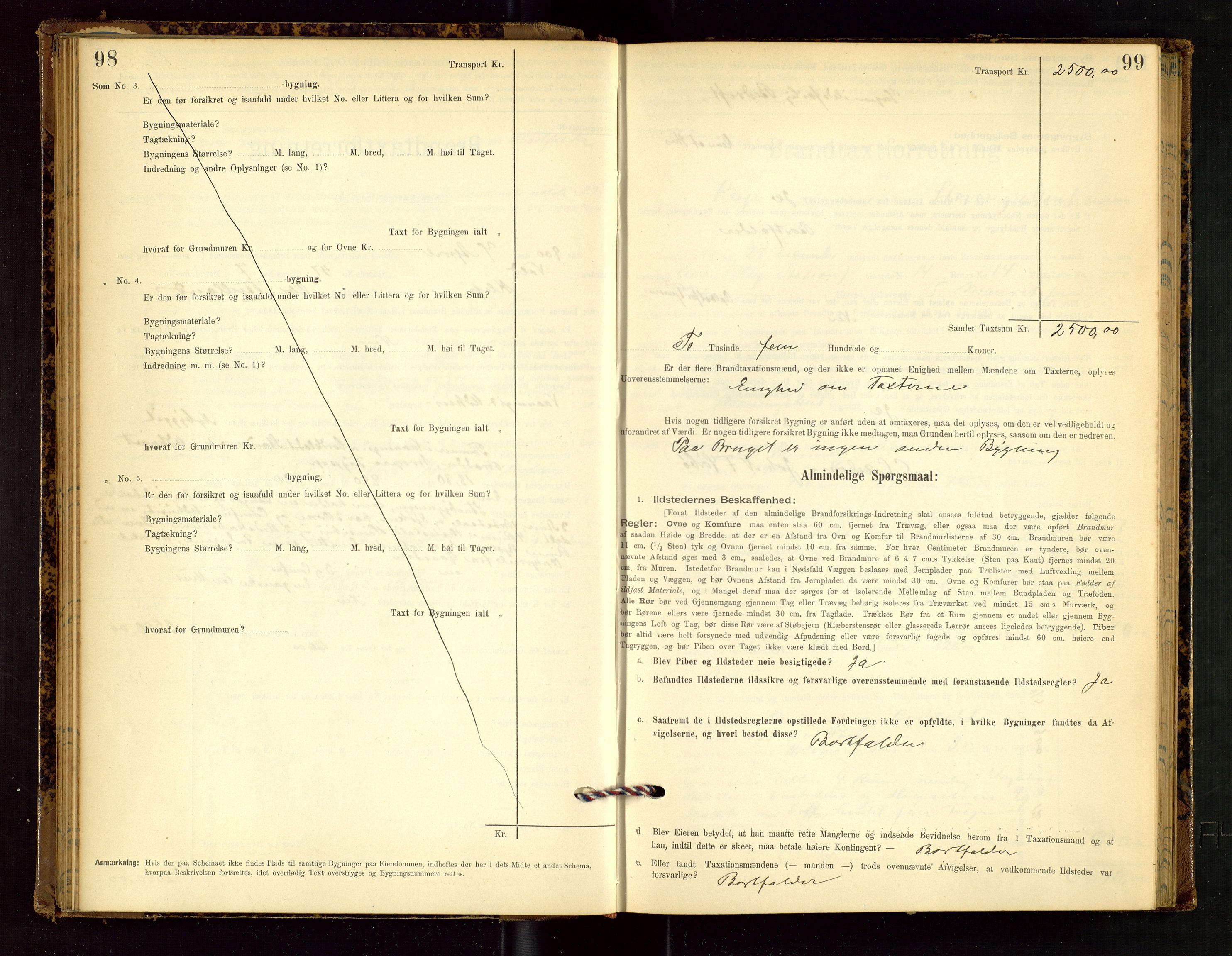 Klepp lensmannskontor, AV/SAST-A-100163/Goc/L0002: "Brandtaxationsprotokol" m/register, 1898-1902, p. 98-99