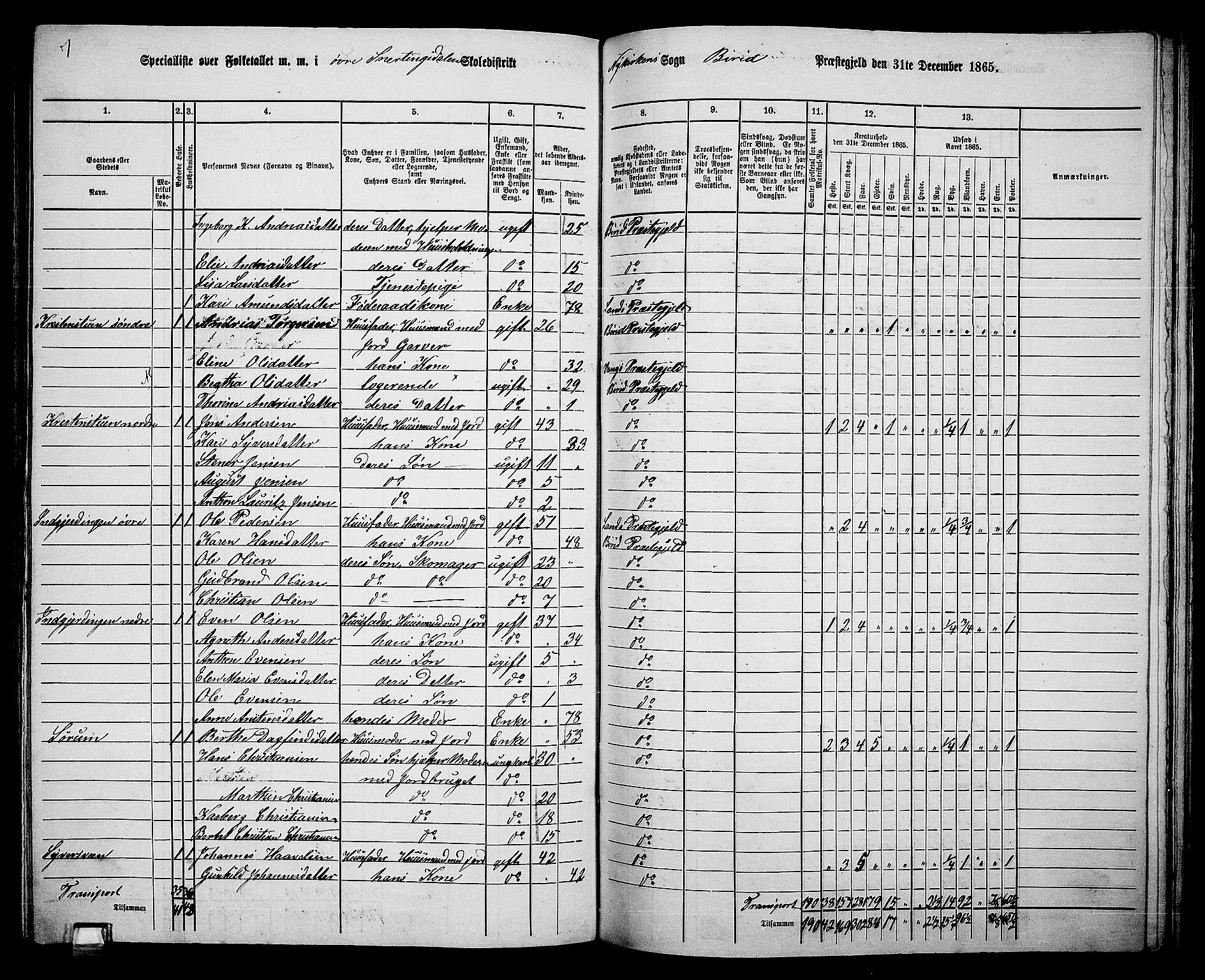 RA, 1865 census for Biri, 1865, p. 123