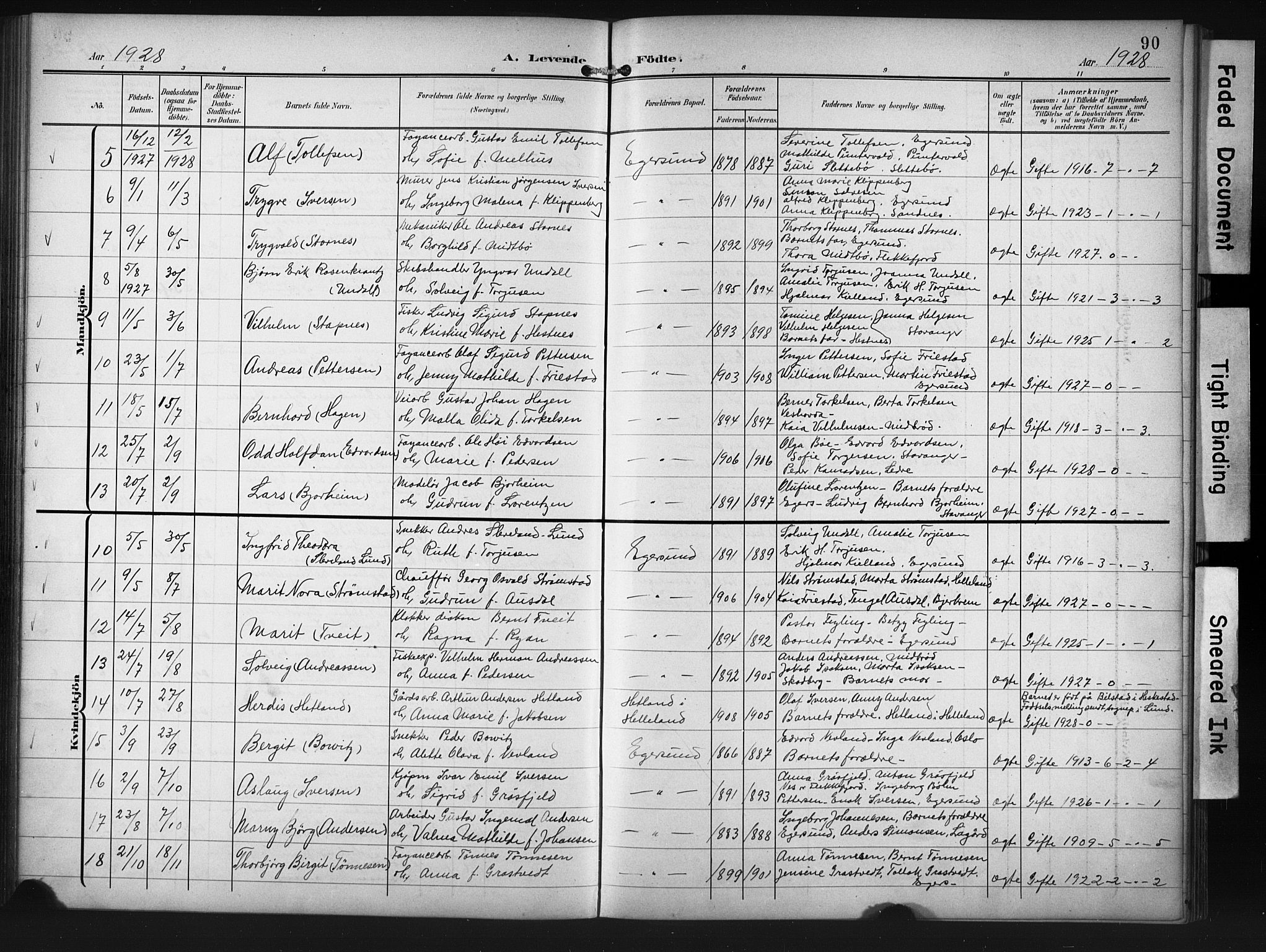 Eigersund sokneprestkontor, AV/SAST-A-101807/001/30/30BB/L0012: Parish register (copy) no. B 12, 1908-1930, p. 90