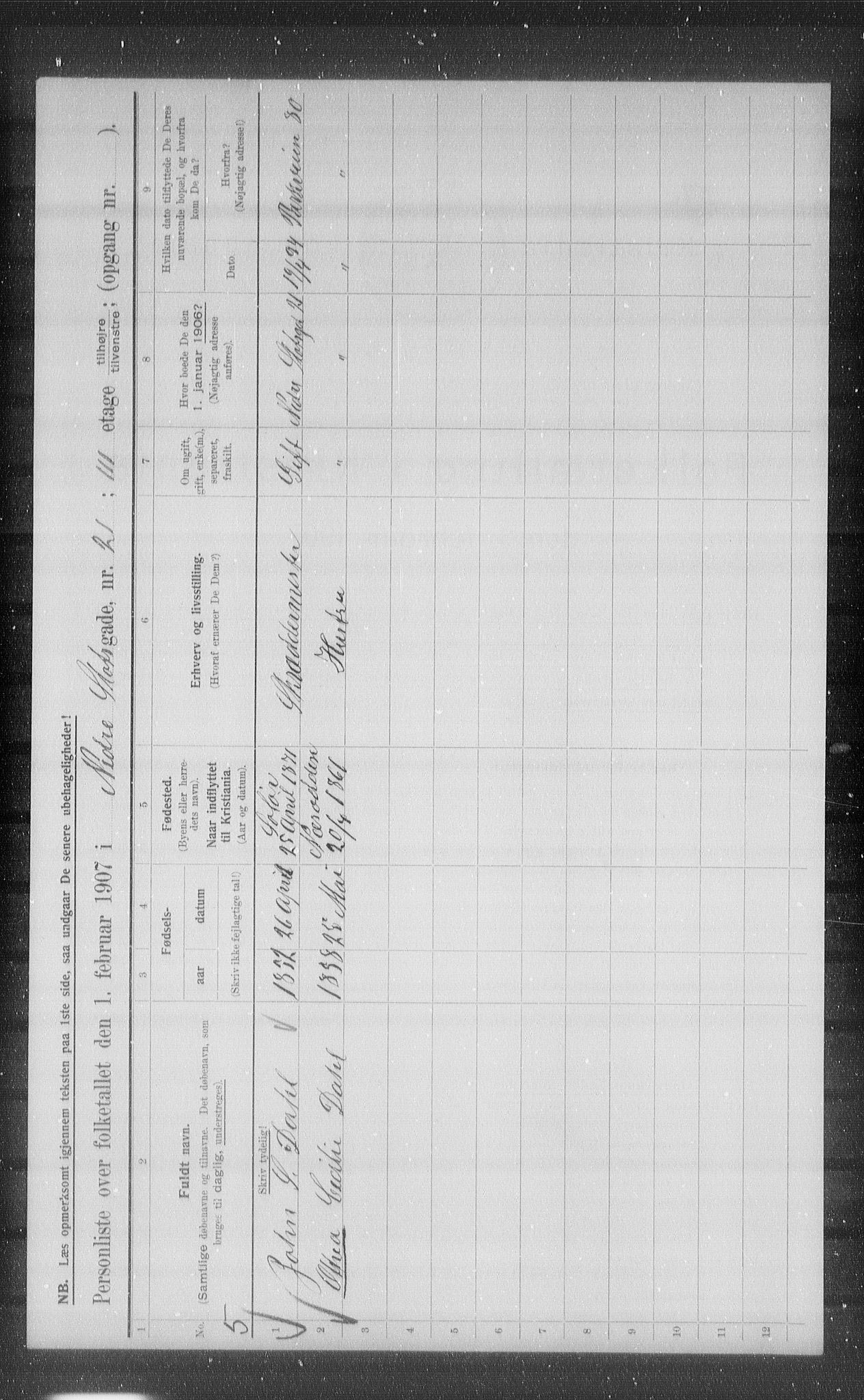 OBA, Municipal Census 1907 for Kristiania, 1907, p. 35535