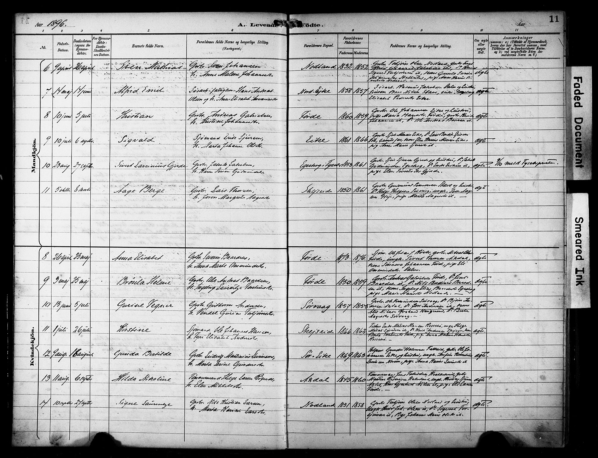 Avaldsnes sokneprestkontor, SAST/A -101851/H/Ha/Haa/L0016: Parish register (official) no. A 16, 1893-1918, p. 11