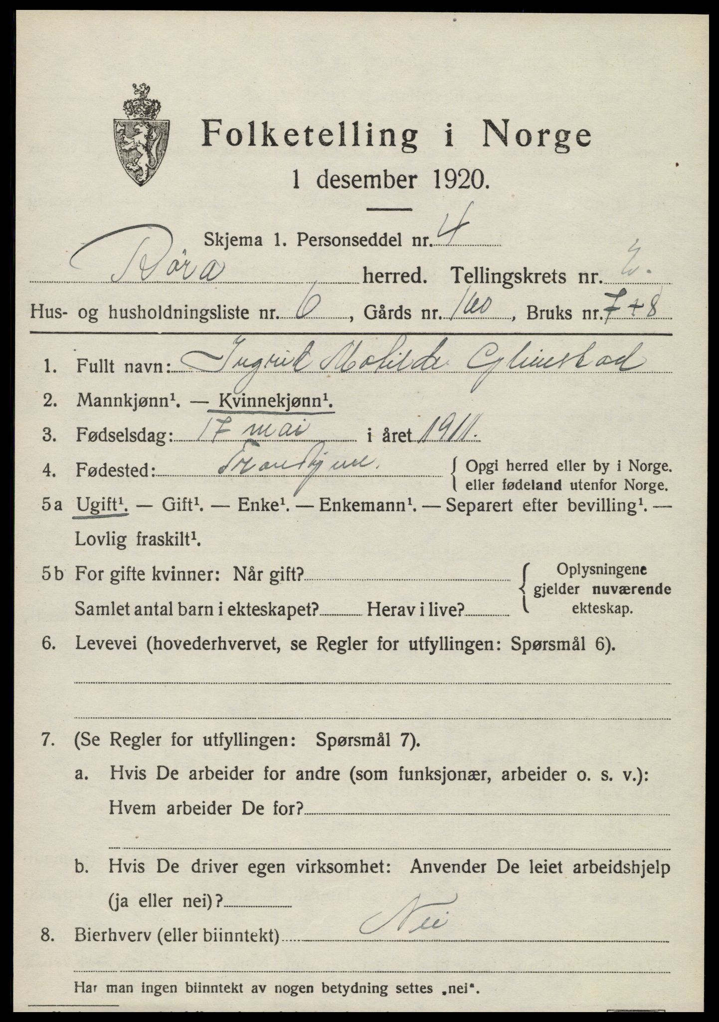 SAT, 1920 census for Røra, 1920, p. 1569