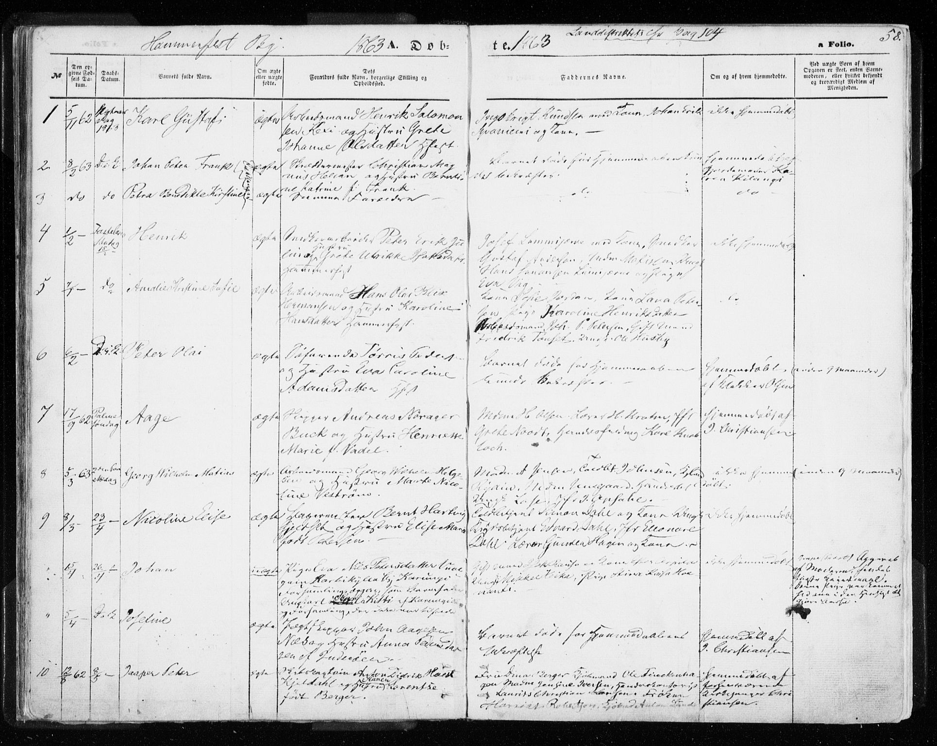 Hammerfest sokneprestkontor, SATØ/S-1347/H/Ha/L0005.kirke: Parish register (official) no. 5, 1857-1869, p. 58