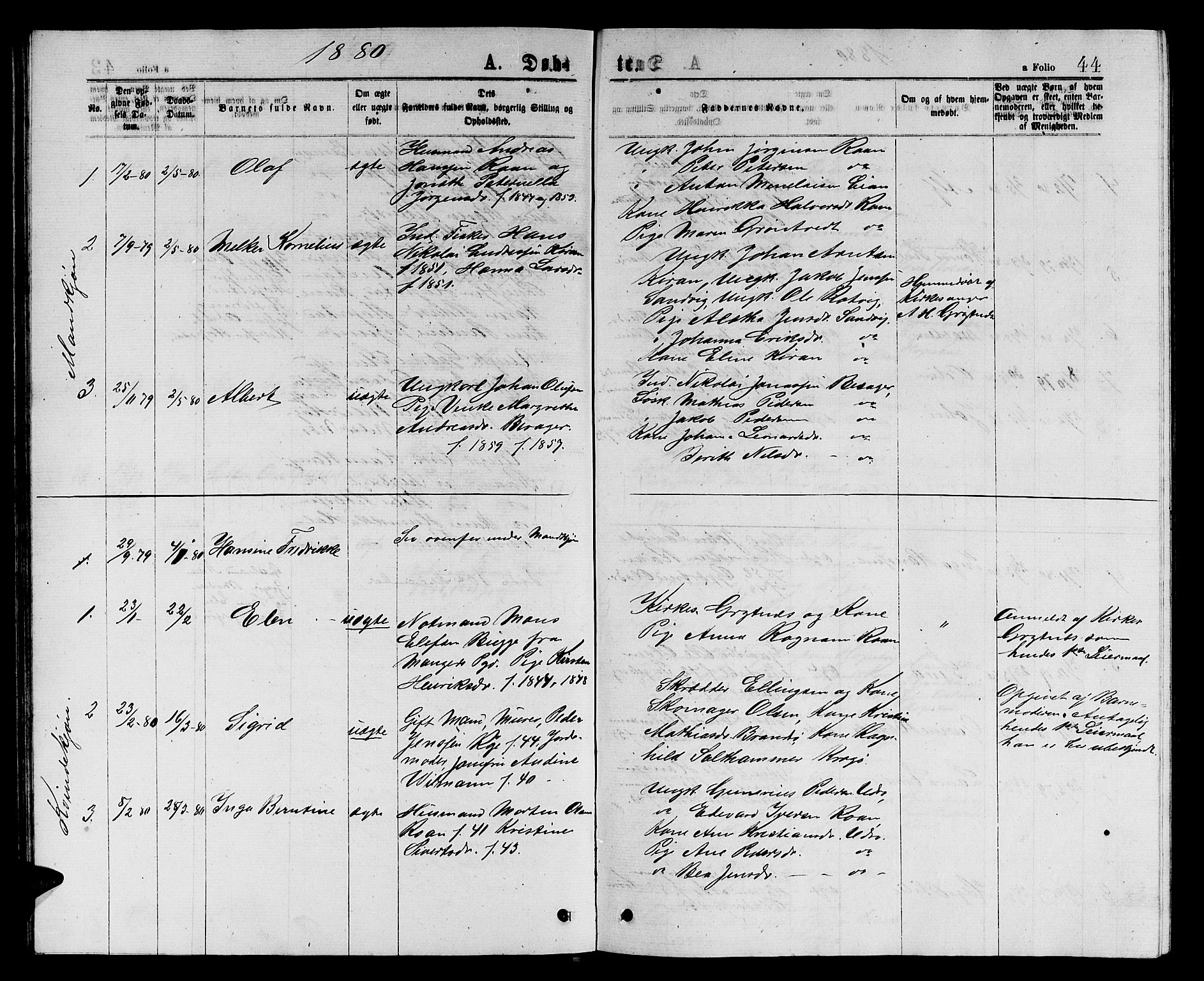 Ministerialprotokoller, klokkerbøker og fødselsregistre - Sør-Trøndelag, SAT/A-1456/657/L0715: Parish register (copy) no. 657C02, 1873-1888, p. 44