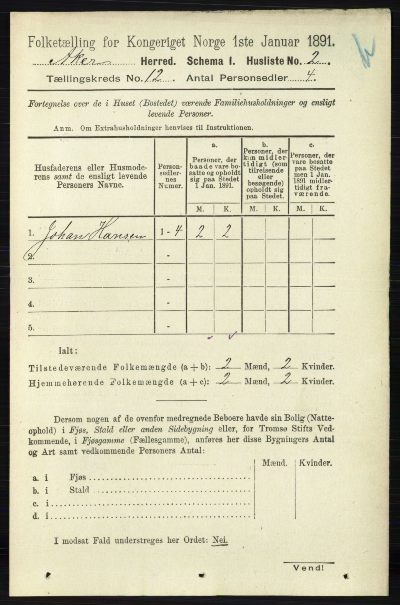 RA, 1891 census for 0218 Aker, 1891, p. 11336