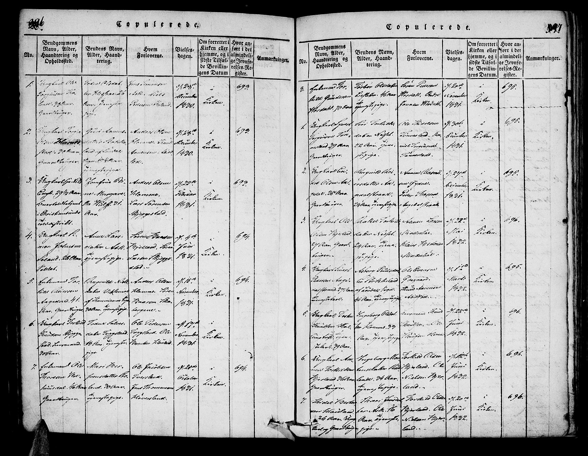 Bjelland sokneprestkontor, SAK/1111-0005/F/Fa/Faa/L0002: Parish register (official) no. A 2, 1816-1866, p. 396-397