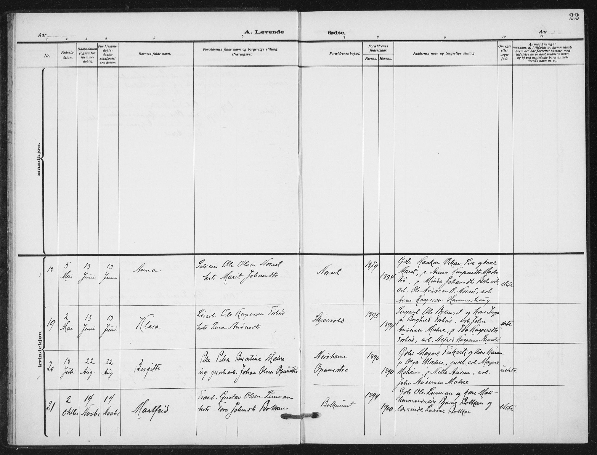 Ministerialprotokoller, klokkerbøker og fødselsregistre - Nord-Trøndelag, AV/SAT-A-1458/712/L0102: Parish register (official) no. 712A03, 1916-1929, p. 22