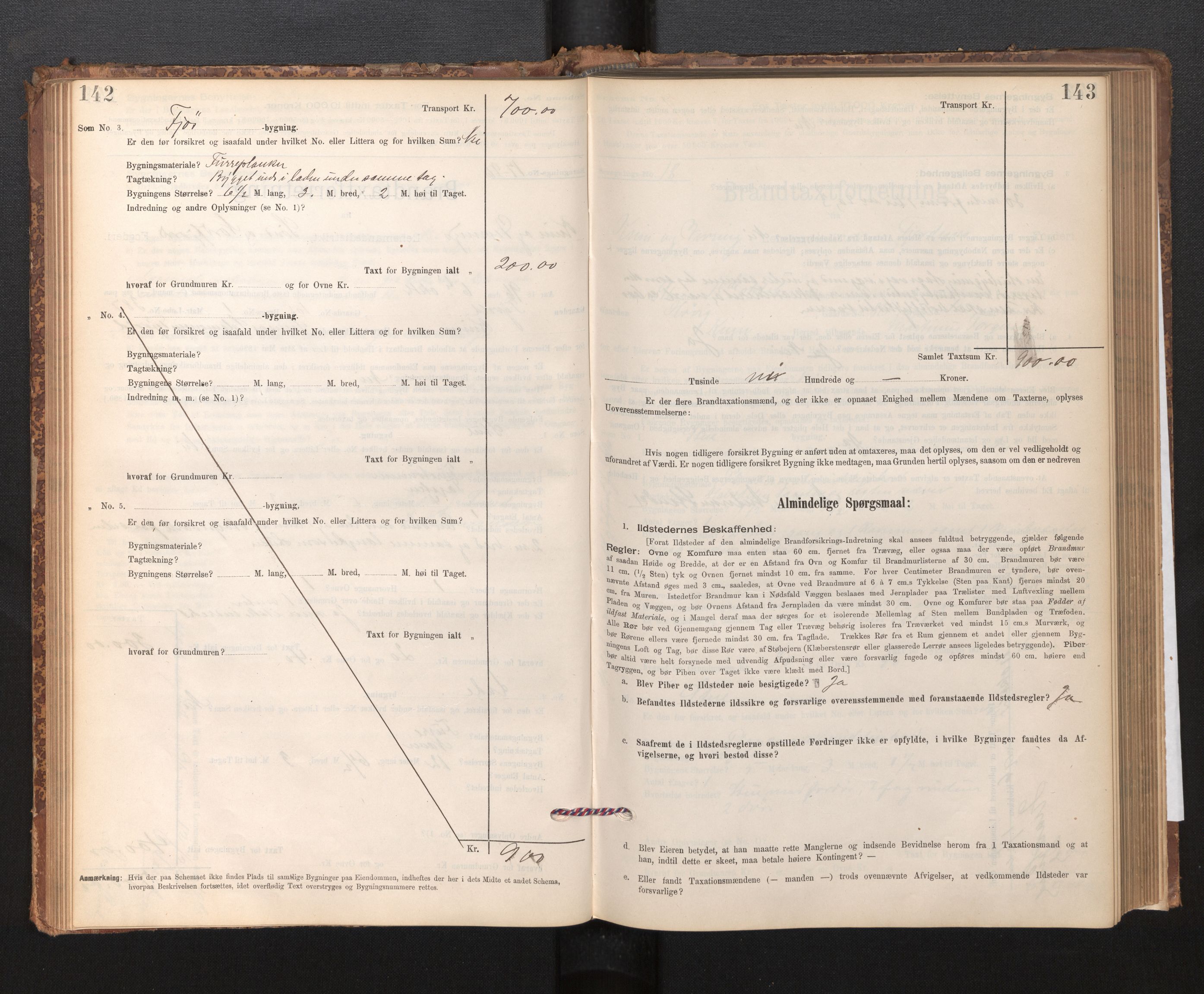 Lensmannen i Kinn, AV/SAB-A-28801/0012/L0004f: Branntakstprotokoll, skjematakst, 1894-1911, p. 142-143