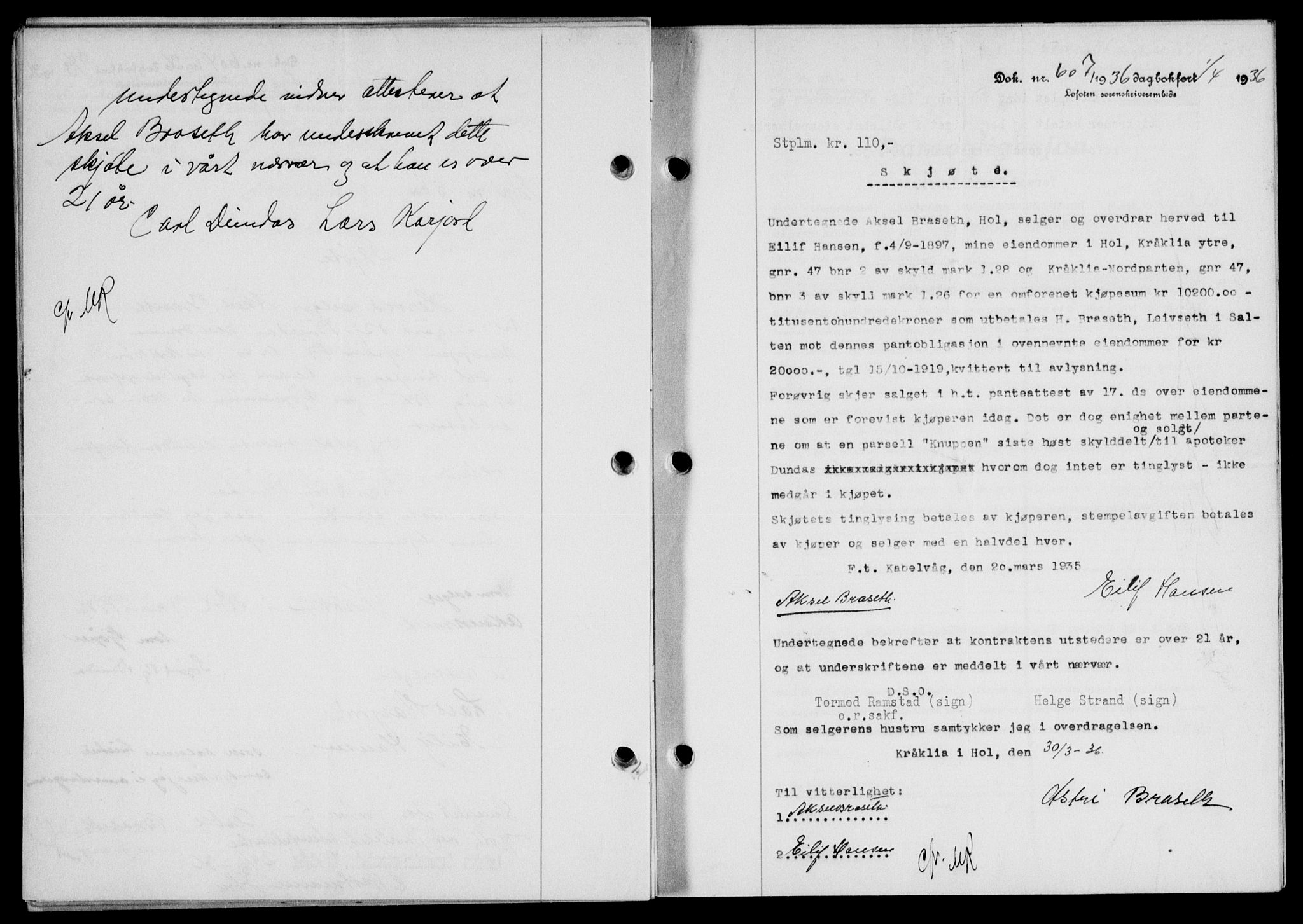 Lofoten sorenskriveri, SAT/A-0017/1/2/2C/L0033b: Mortgage book no. 33b, 1936-1936, Diary no: : 607/1936