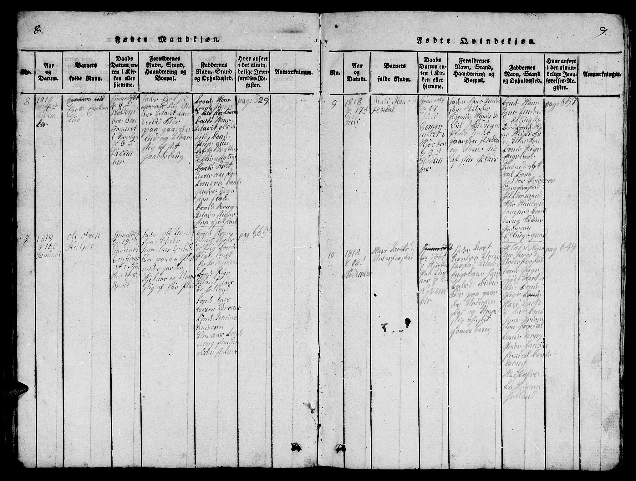 Ministerialprotokoller, klokkerbøker og fødselsregistre - Møre og Romsdal, SAT/A-1454/539/L0535: Parish register (copy) no. 539C01, 1818-1842, p. 8-9