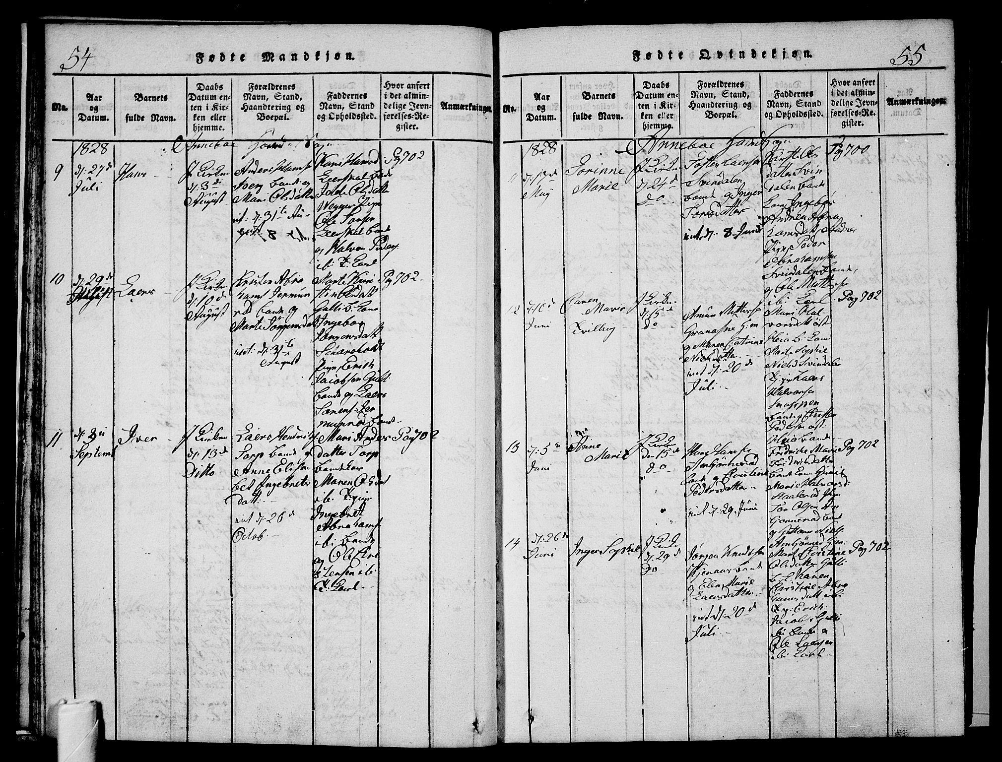 Andebu kirkebøker, AV/SAKO-A-336/G/Ga/L0002: Parish register (copy) no. I 2 /1, 1823-1832, p. 54-55