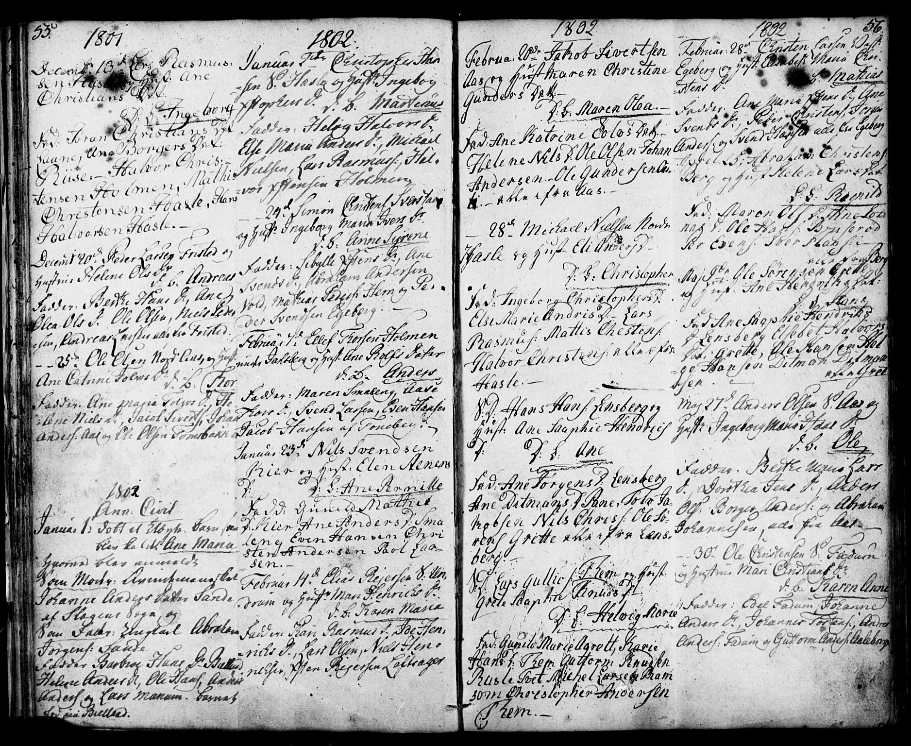 Sem kirkebøker, SAKO/A-5/F/Fa/L0003: Parish register (official) no. I 3, 1799-1814, p. 55-56