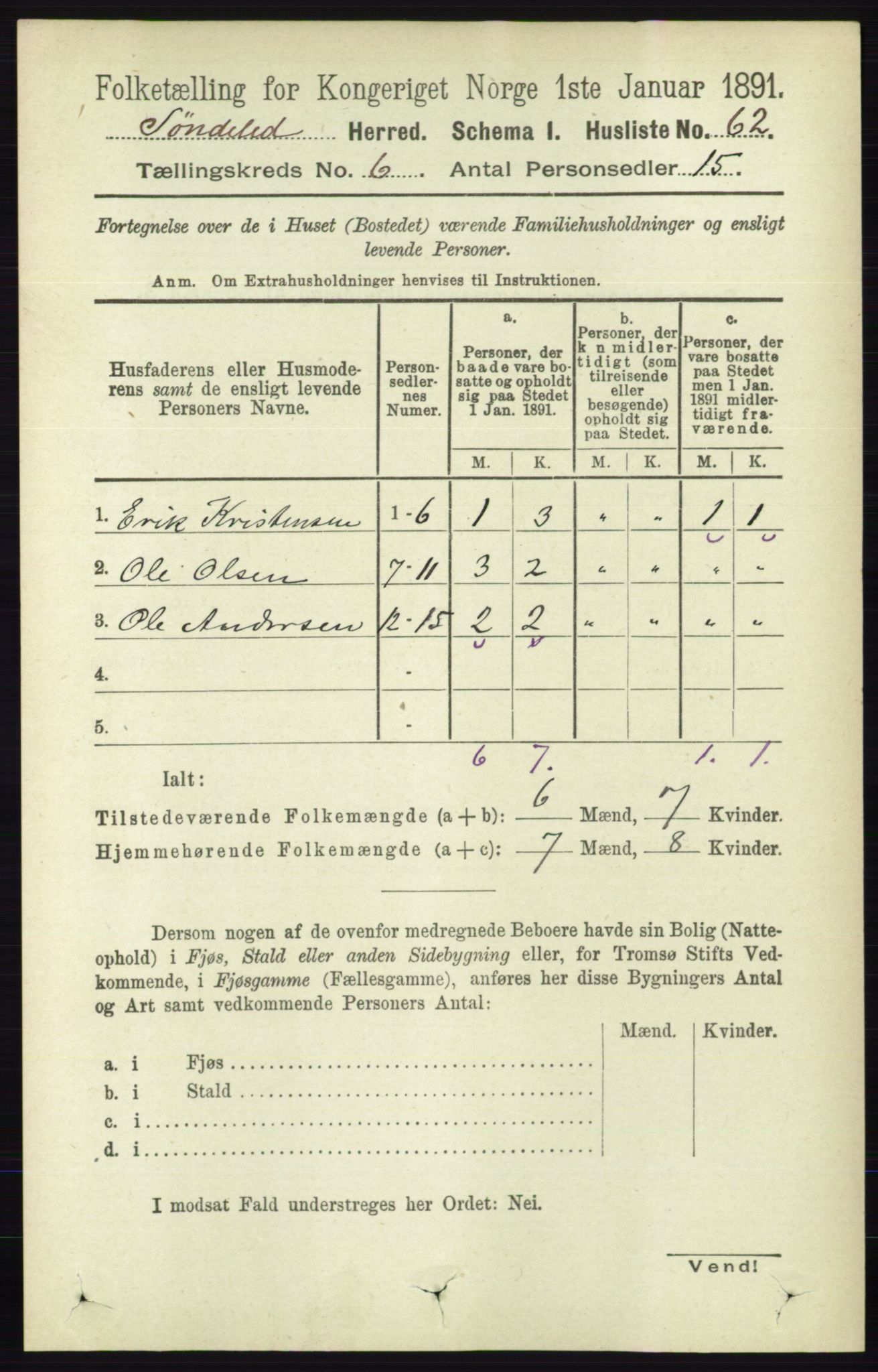 RA, 1891 census for 0913 Søndeled, 1891, p. 1803