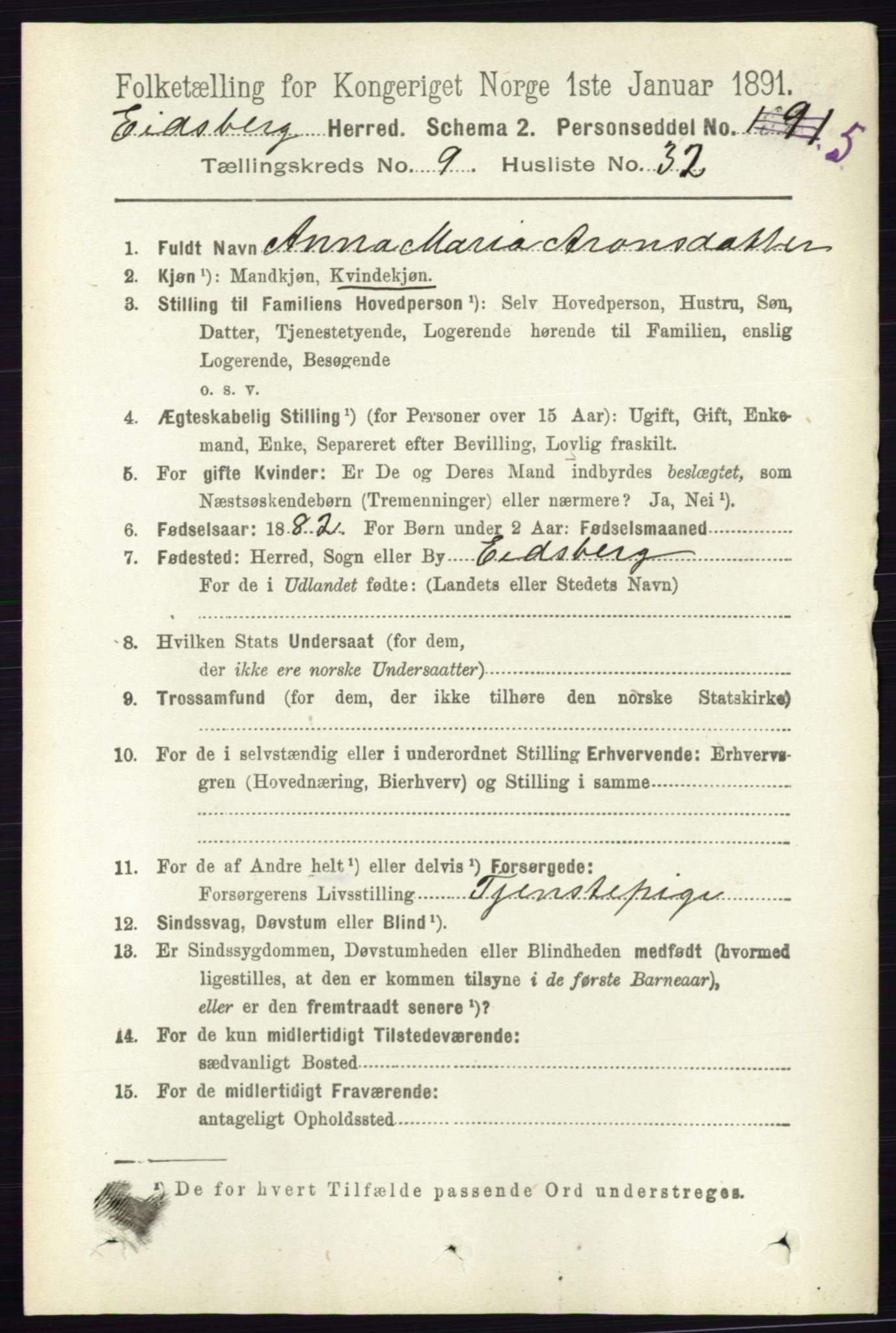 RA, 1891 census for 0125 Eidsberg, 1891, p. 5357