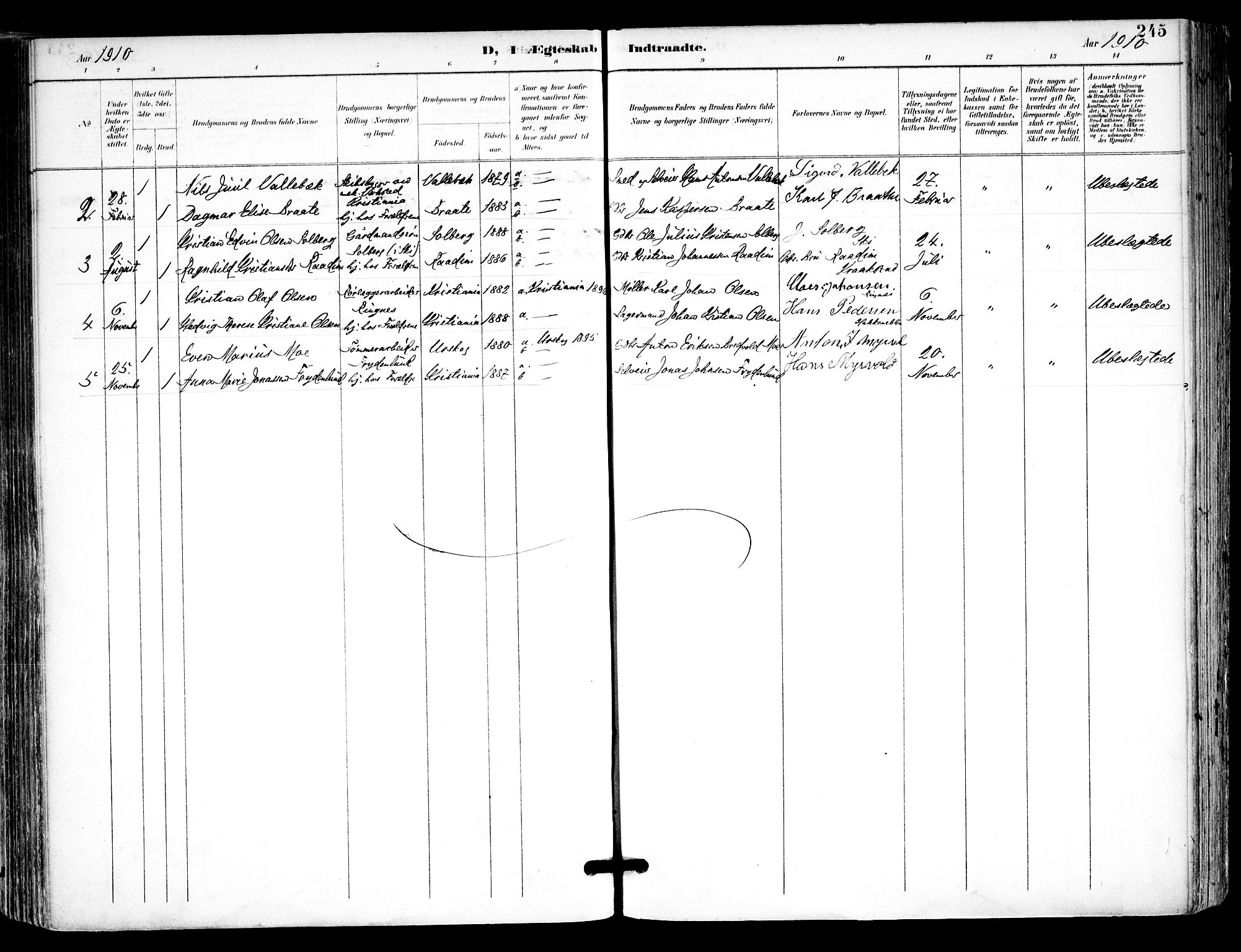 Kråkstad prestekontor Kirkebøker, SAO/A-10125a/F/Fa/L0010: Parish register (official) no. I 10, 1893-1931, p. 245