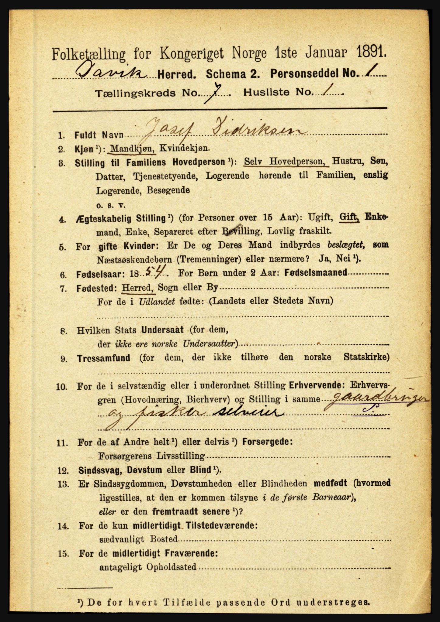 RA, 1891 census for 1442 Davik, 1891, p. 2745