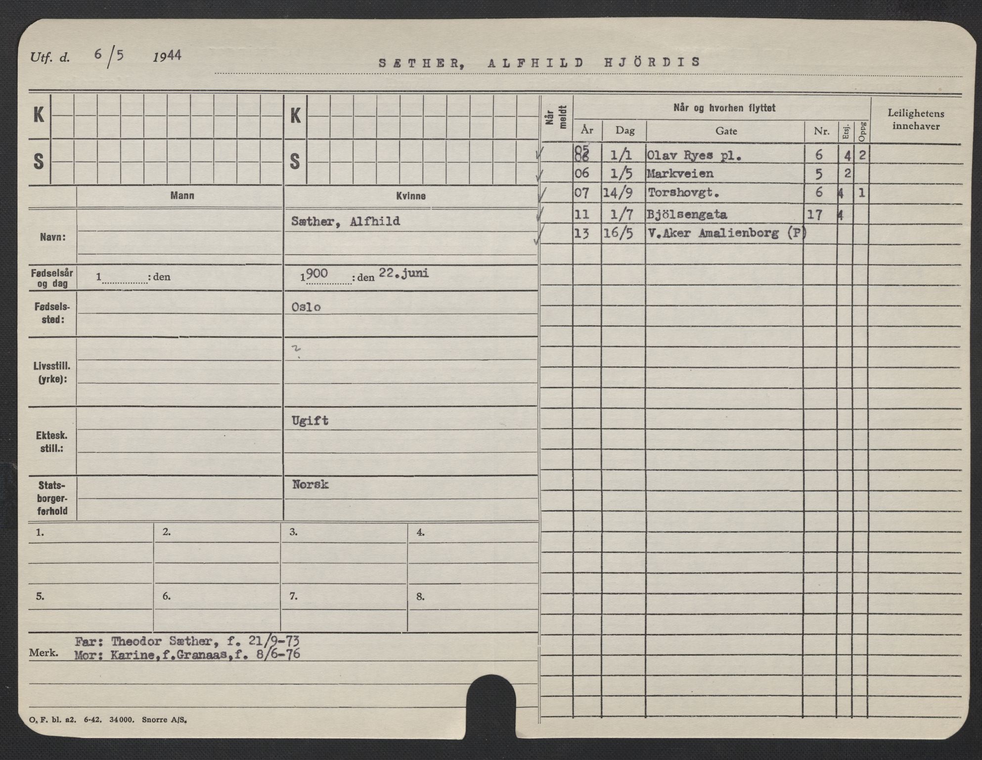 Oslo folkeregister, Registerkort, AV/SAO-A-11715/F/Fa/Fac/L0024: Kvinner, 1906-1914, p. 802a