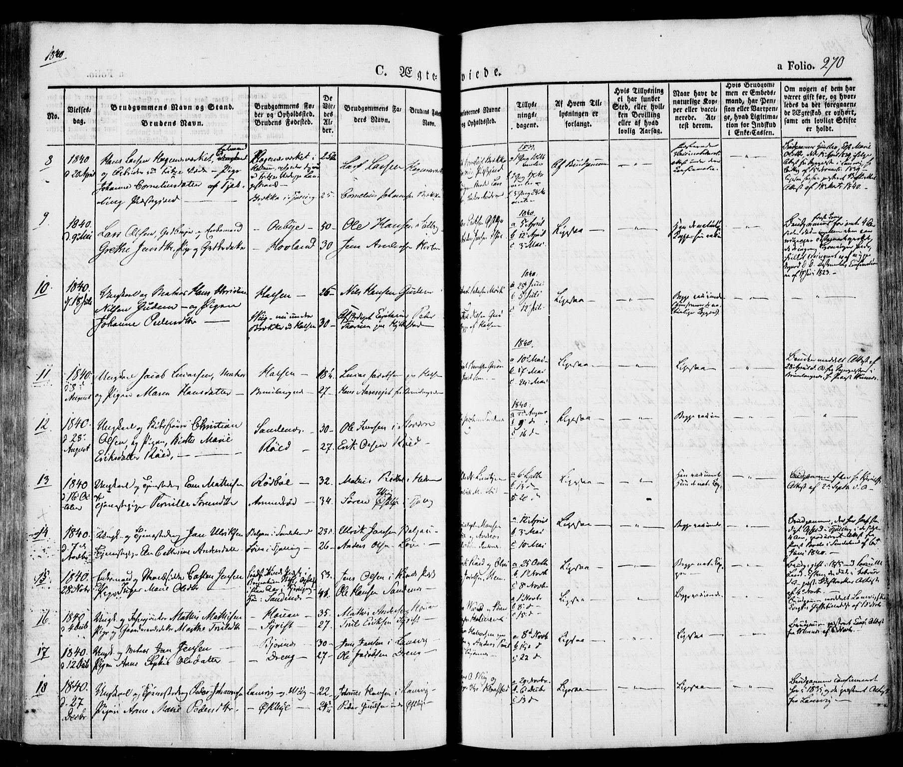 Tjølling kirkebøker, AV/SAKO-A-60/F/Fa/L0006: Parish register (official) no. 6, 1835-1859, p. 270