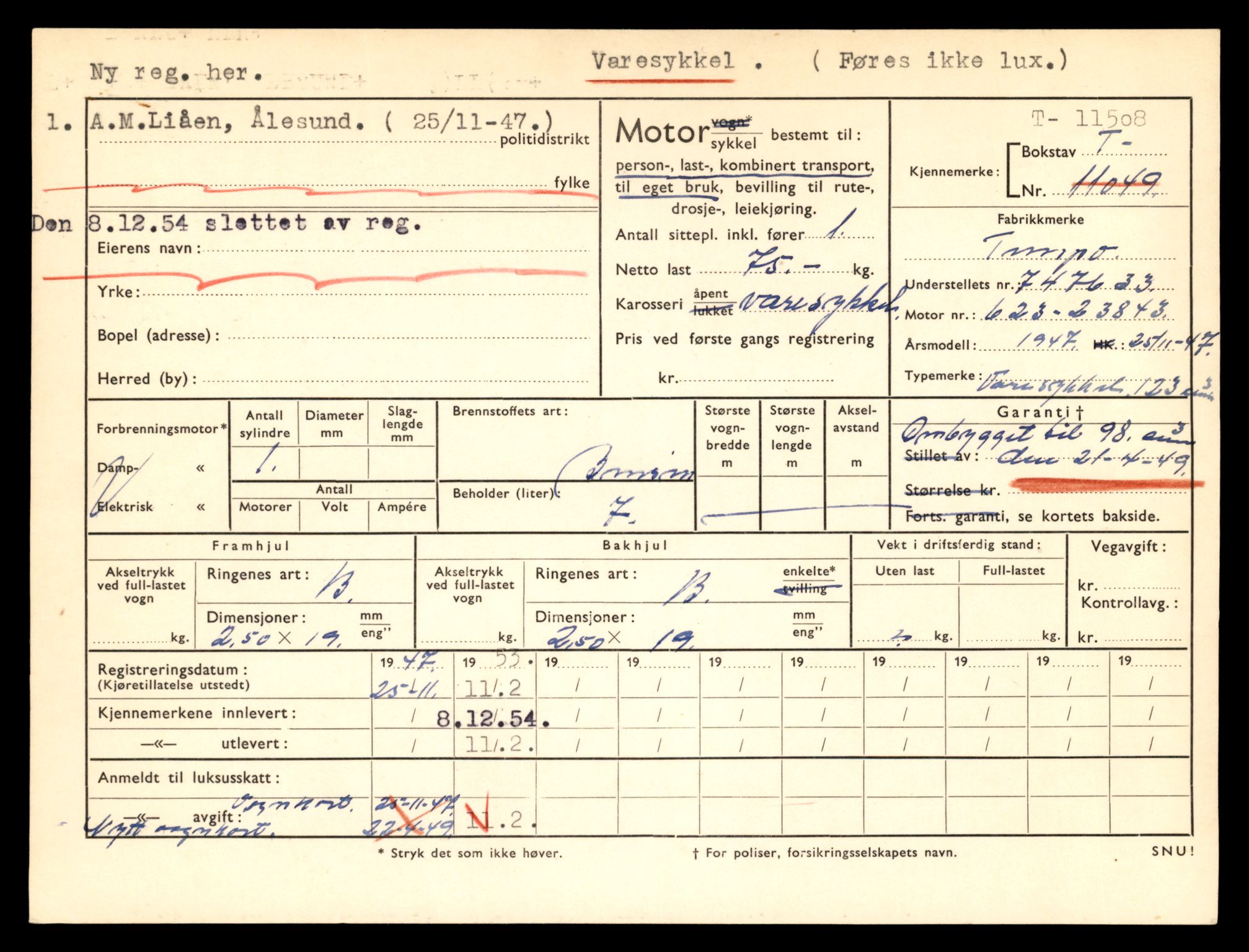 Møre og Romsdal vegkontor - Ålesund trafikkstasjon, AV/SAT-A-4099/F/Fe/L0029: Registreringskort for kjøretøy T 11430 - T 11619, 1927-1998, p. 1431