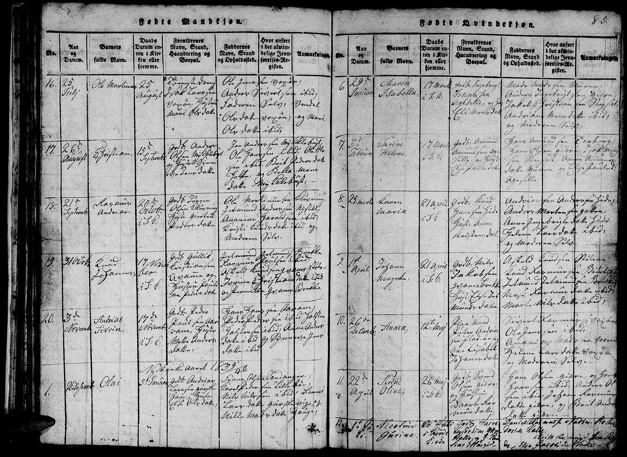 Ministerialprotokoller, klokkerbøker og fødselsregistre - Møre og Romsdal, SAT/A-1454/503/L0046: Parish register (copy) no. 503C01, 1816-1842, p. 85