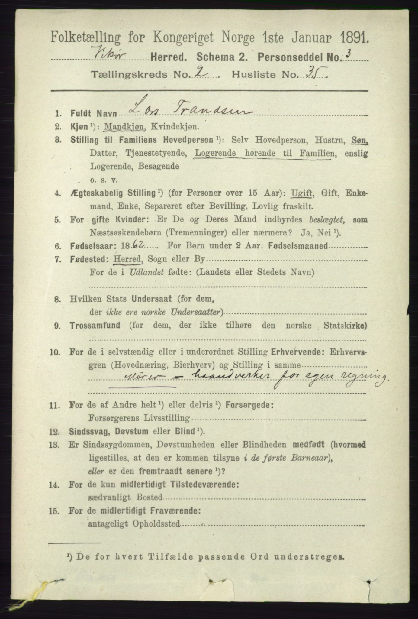 RA, 1891 census for 1238 Vikør, 1891, p. 691
