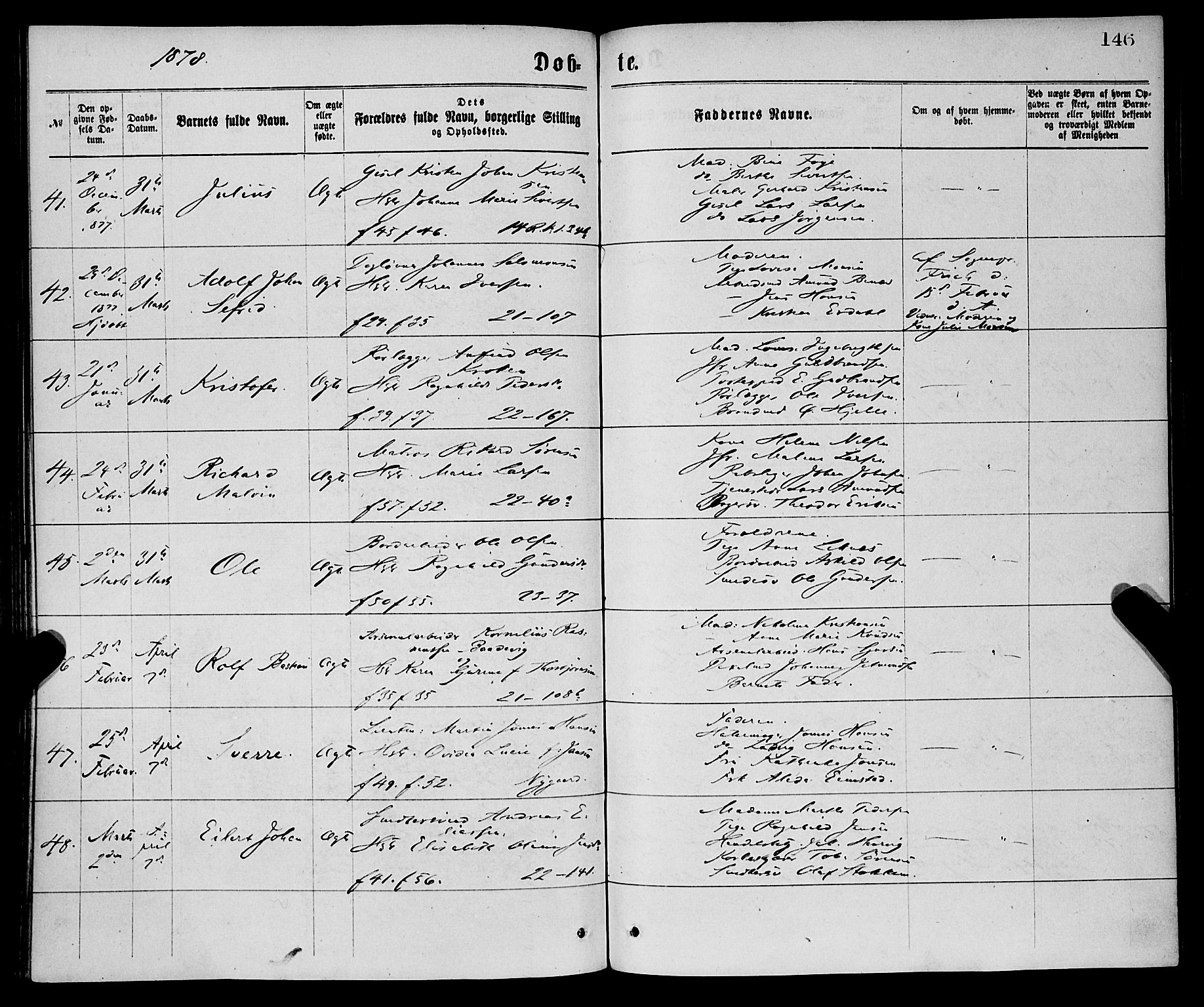 Korskirken sokneprestembete, AV/SAB-A-76101/H/Haa/L0020: Parish register (official) no. B 6, 1871-1878, p. 146